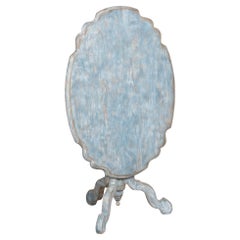 Antique 19th Century Swedish Blue Rococo Tilt Top Side Table