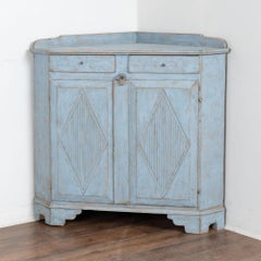 19th Century Swedish Blue Short Corner Cabinet Cupboard