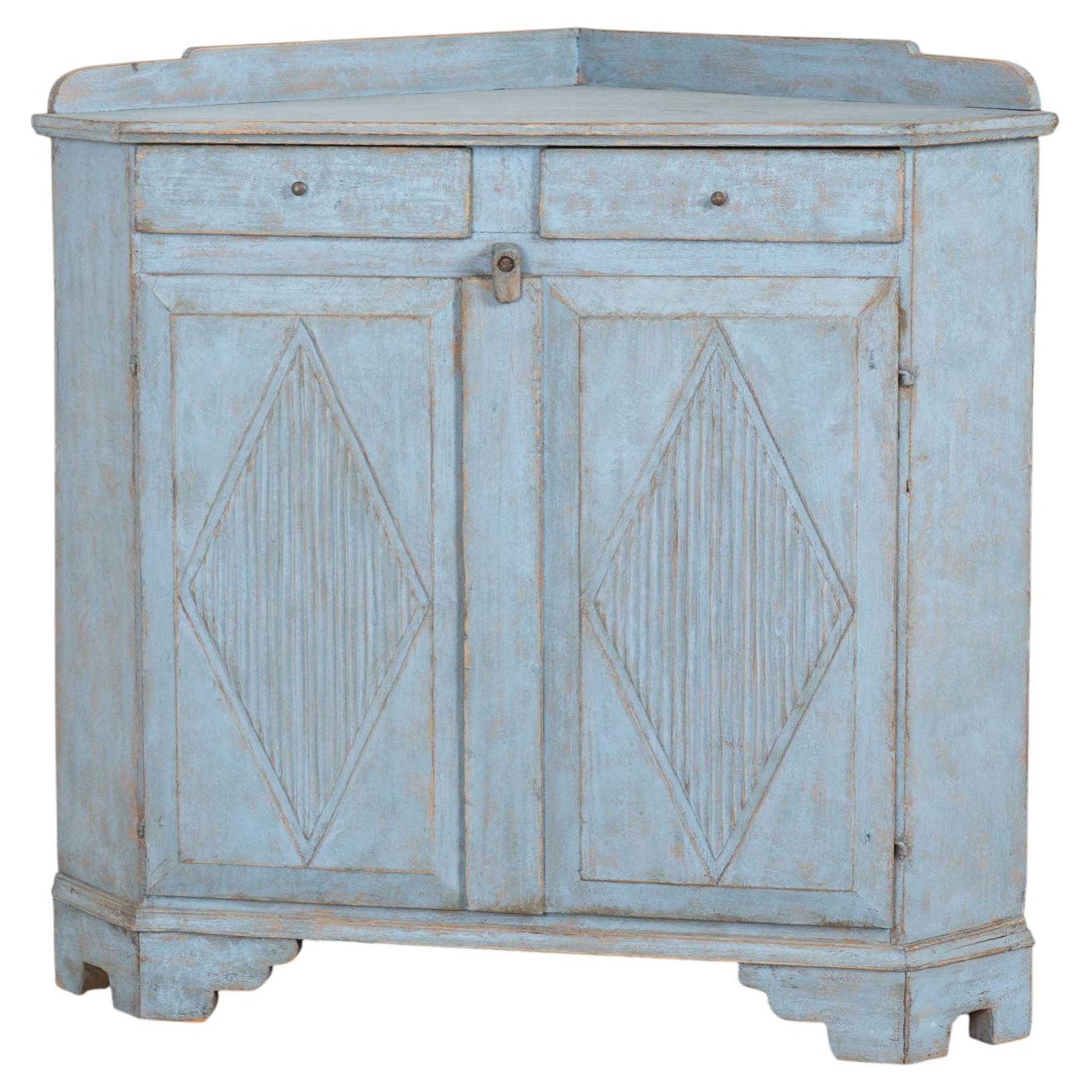 19th Century Swedish Blue Short Corner Cabinet Cupboard