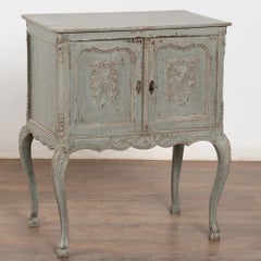 19th Century Swedish Blue Side Table Cabinet Nightstand on Cabriolet Legs
