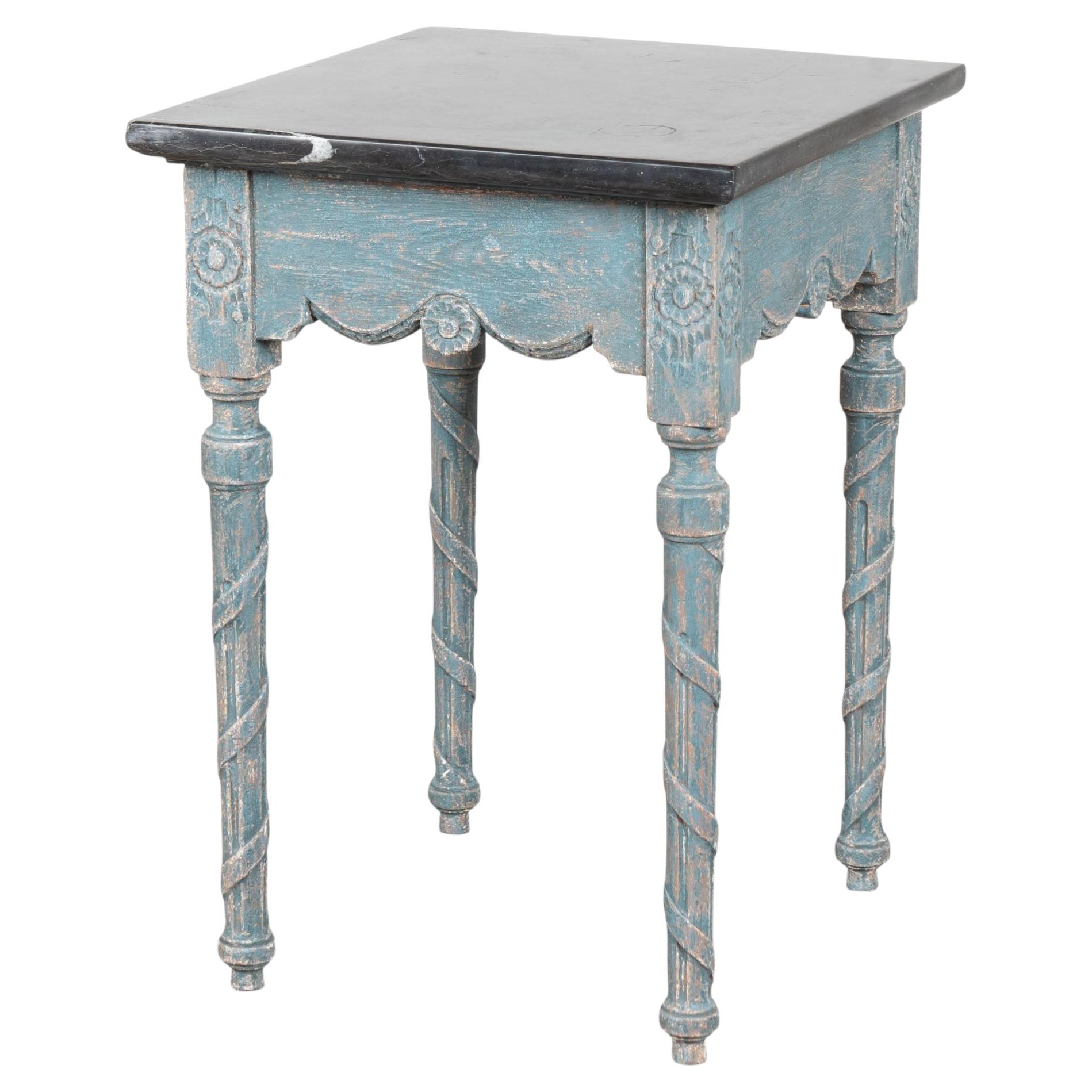 19th Century Swedish Blue Side Table with Stone Top