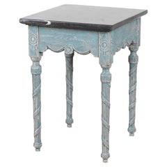 19th Century Swedish Blue Side Table with Stone Top