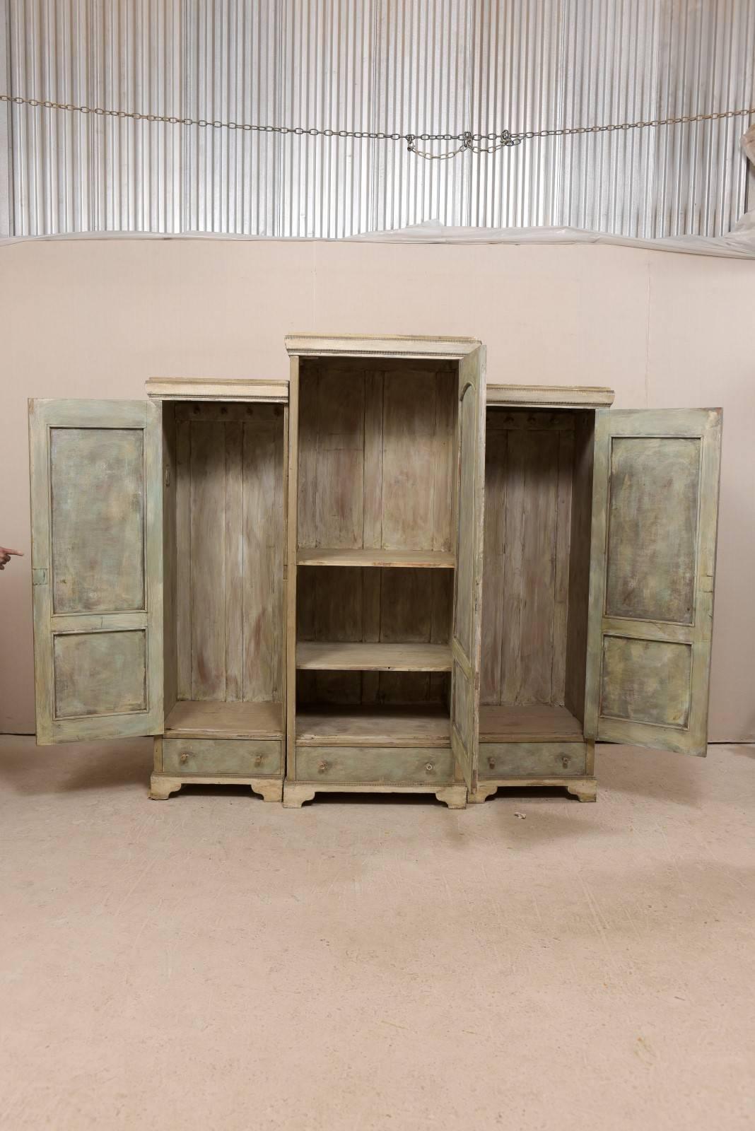 19th Century Swedish Breakfront Three-Door Painted Wood Armoire Cabinet 1