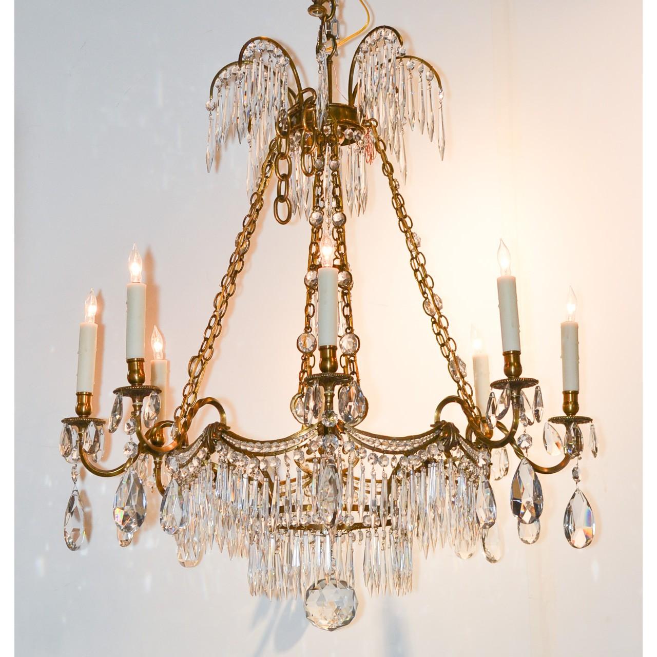 19th Century Swedish Bronze and Crystal Chandelier In Good Condition In Dallas, TX