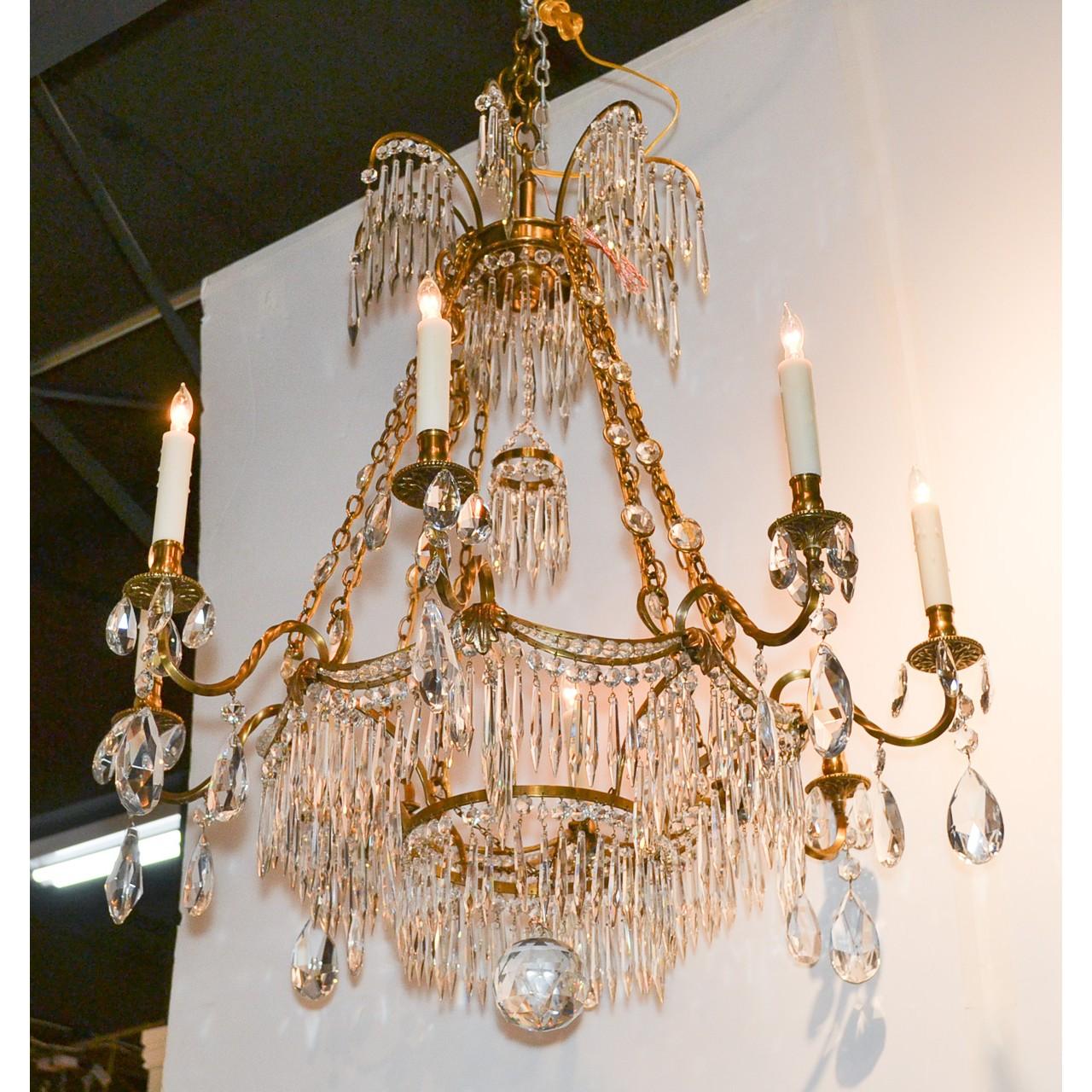 19th Century Swedish Bronze and Crystal Chandelier 1