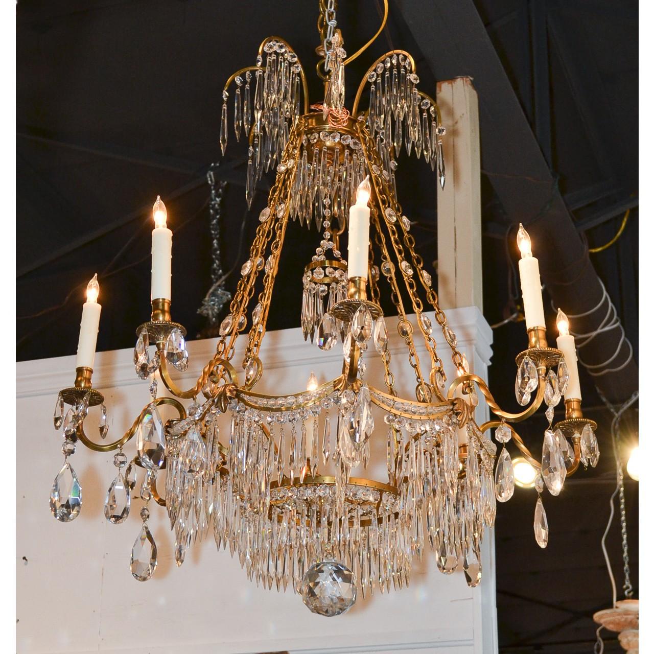 19th Century Swedish Bronze and Crystal Chandelier 3