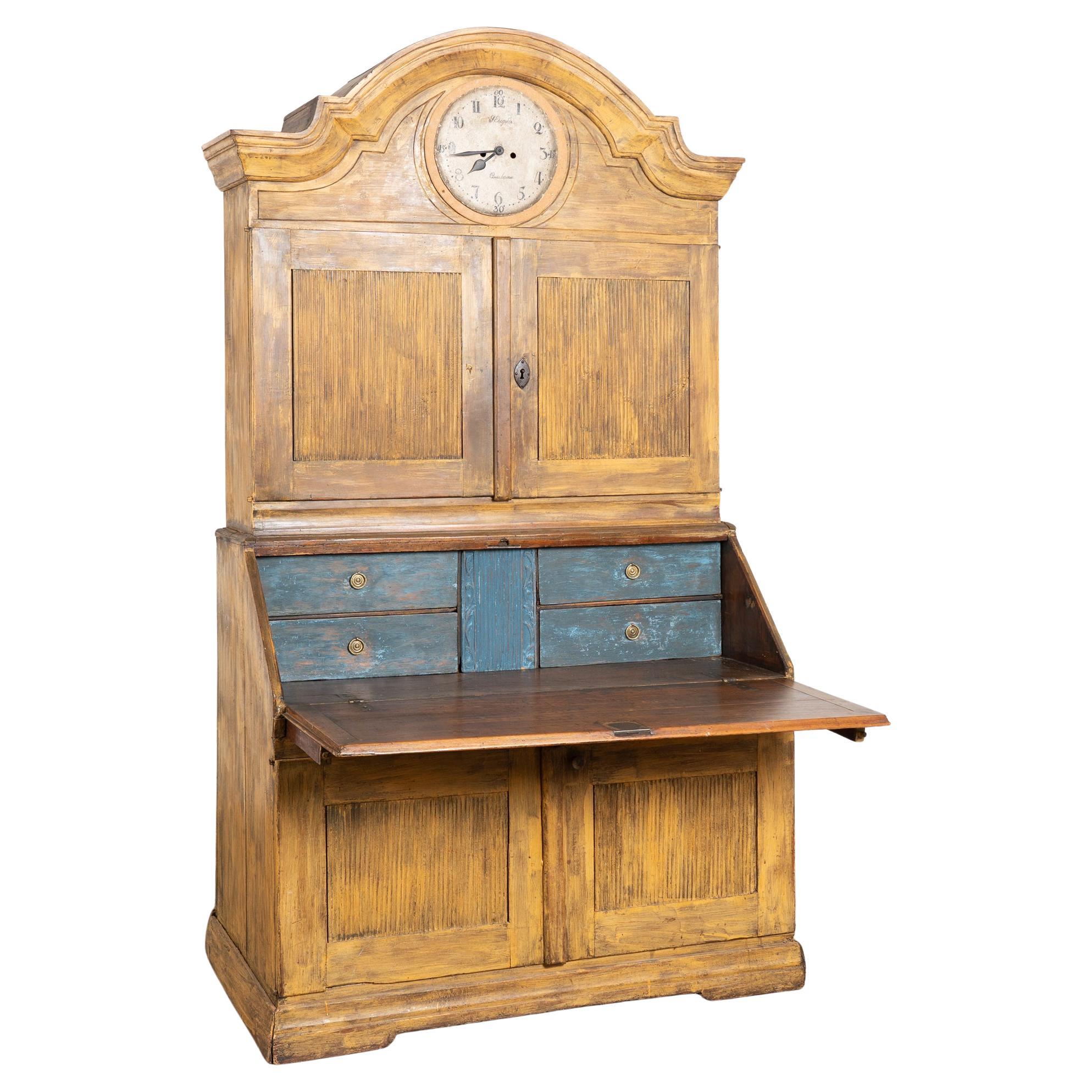 19th Century Swedish Bureau Secretary Cabinet with Clock