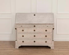 19th-Century Swedish Bureau With Carved Columns And Blue-Painted Interior