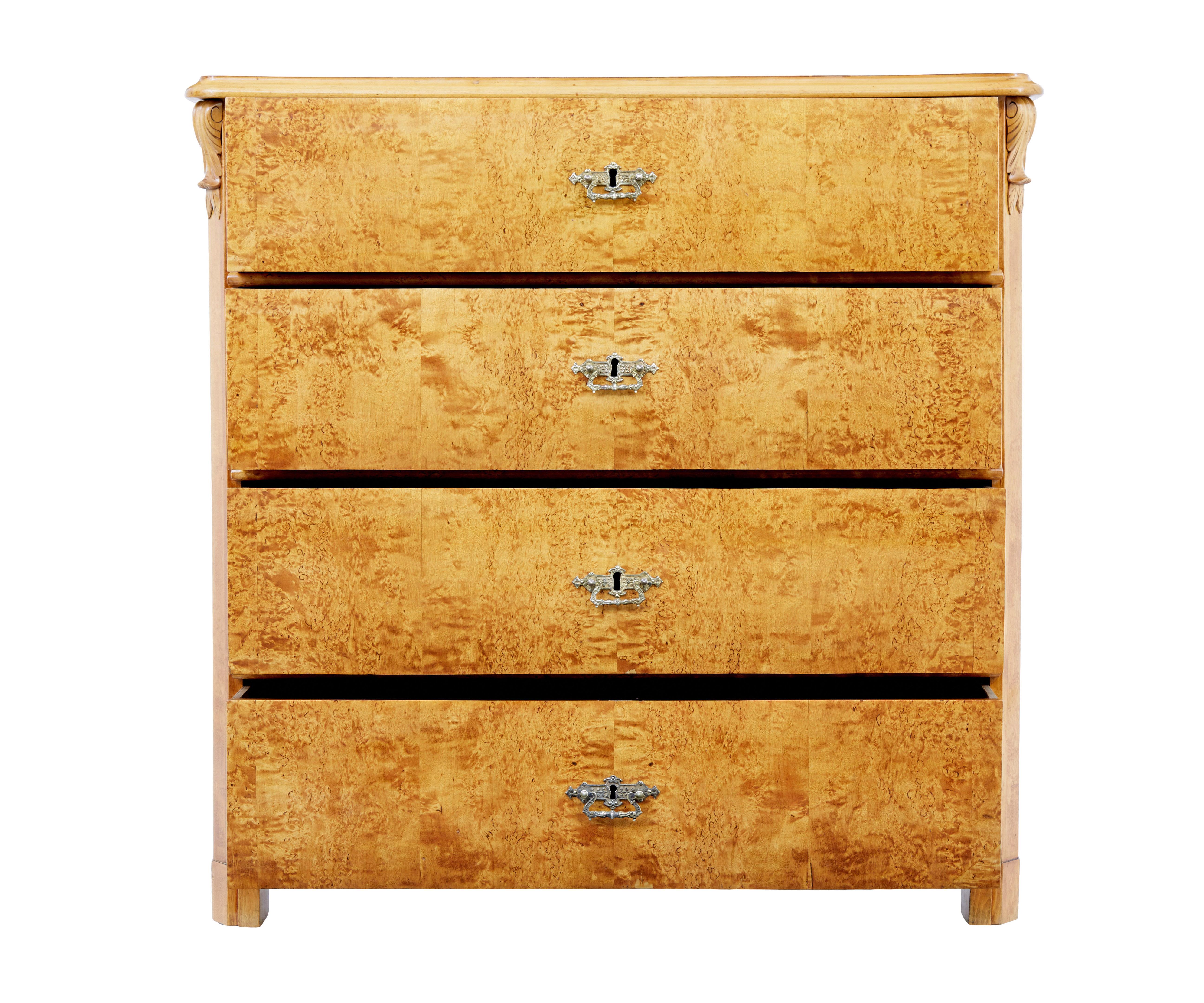 Victorian 19th century Swedish burr birch chest of drawers