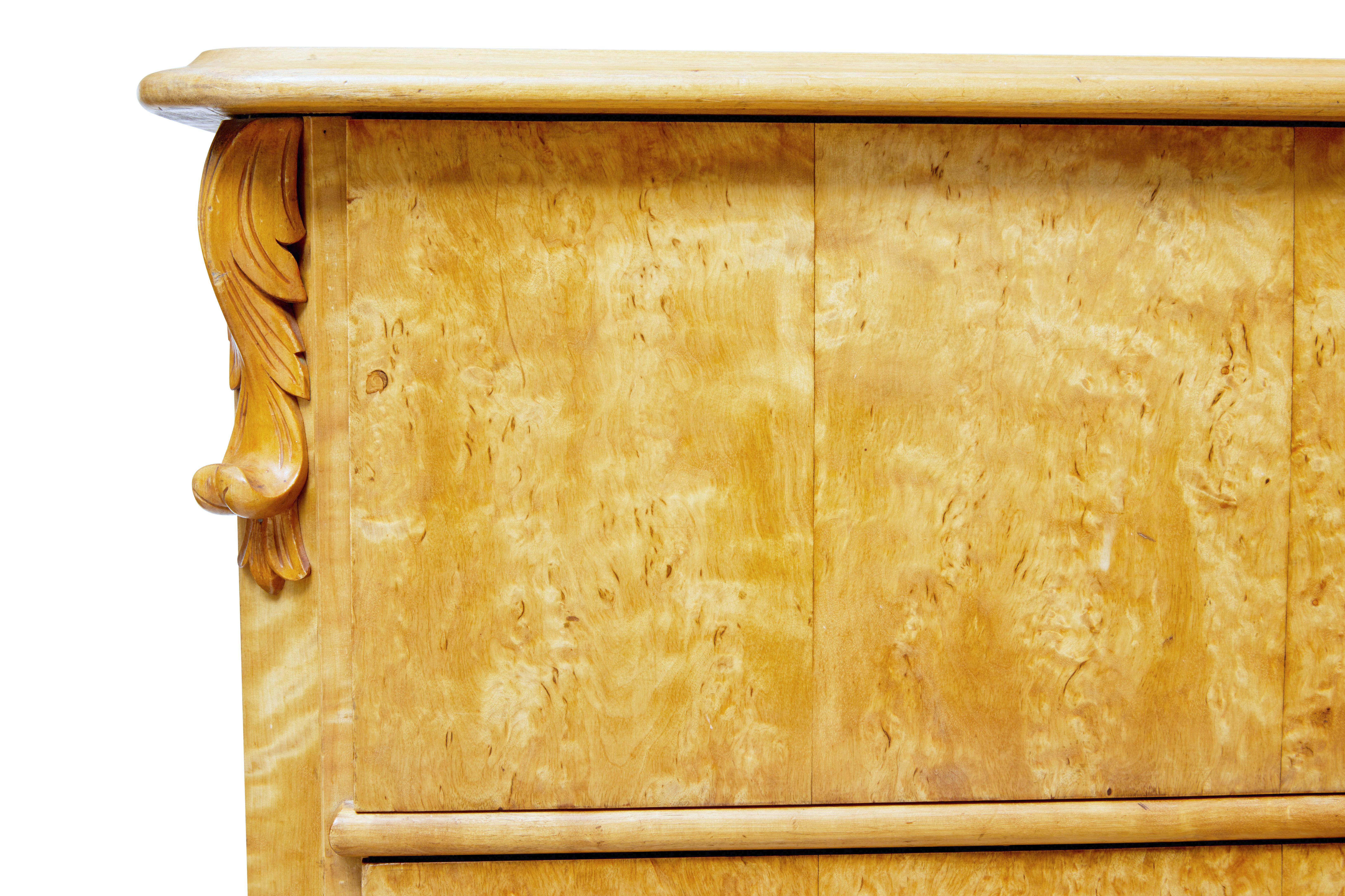 19th Century Swedish Burr Birch Chest of Drawers In Good Condition In Debenham, Suffolk