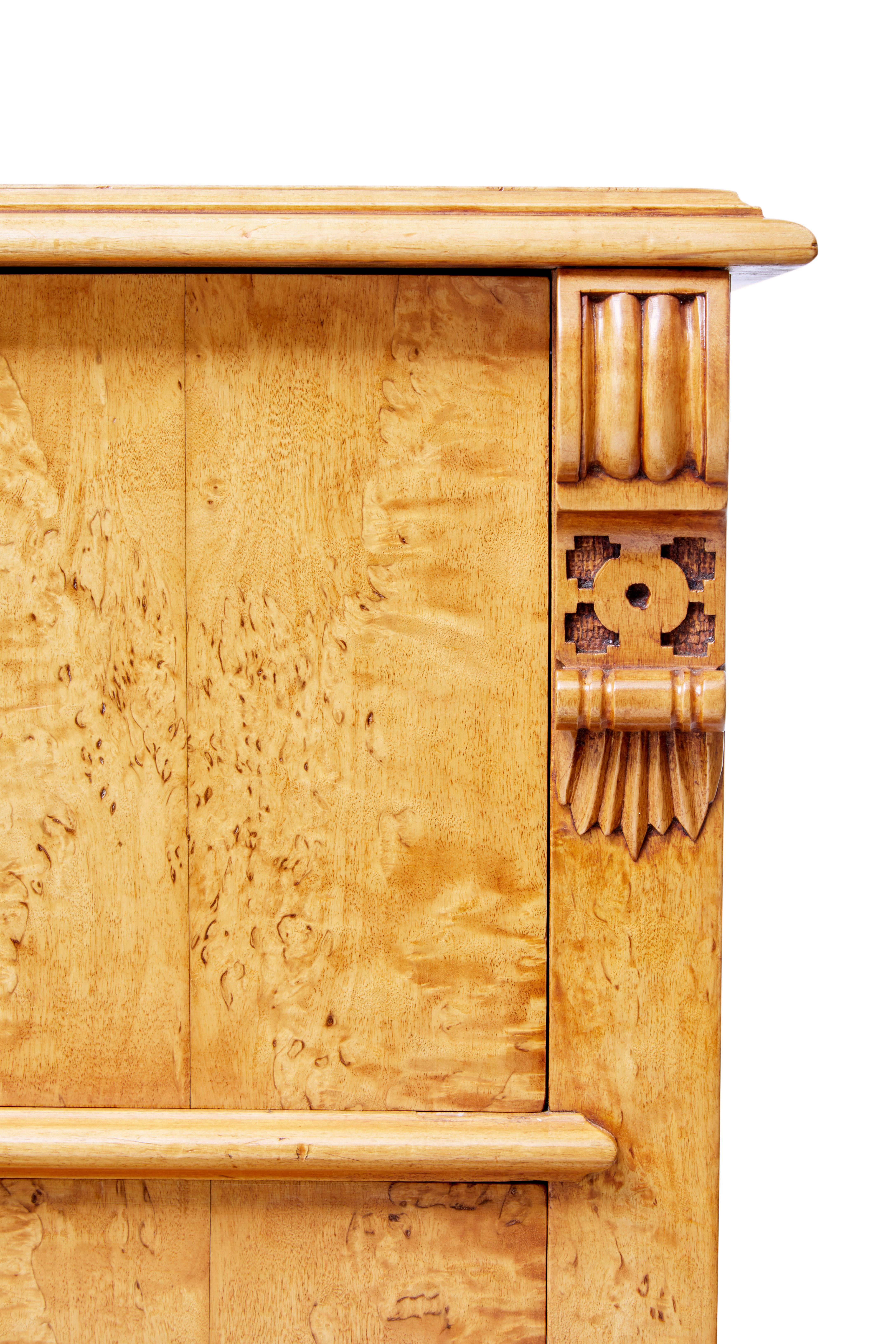 19th Century 19th century Swedish burr birch chest of drawers For Sale