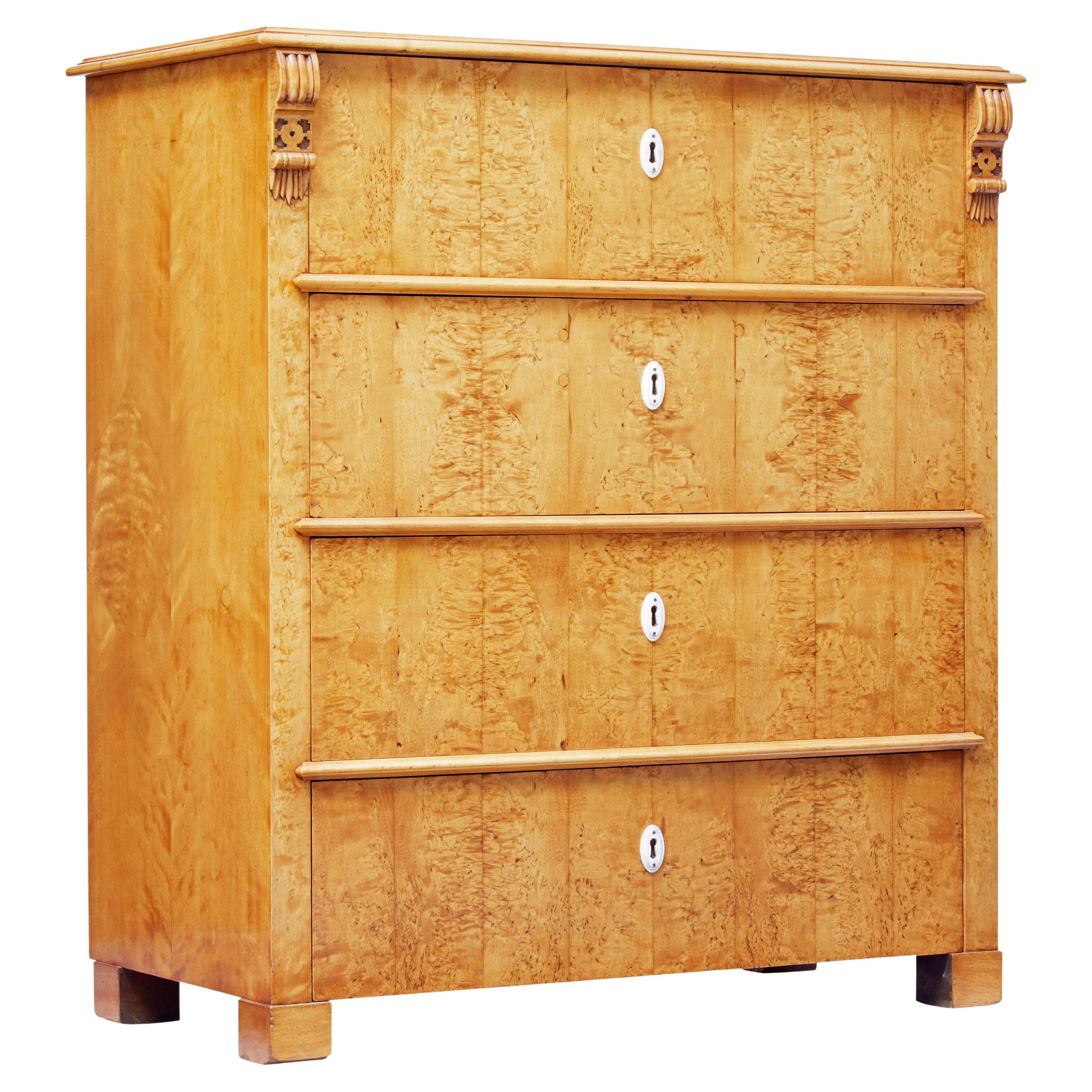 19th century Swedish burr birch chest of drawers For Sale