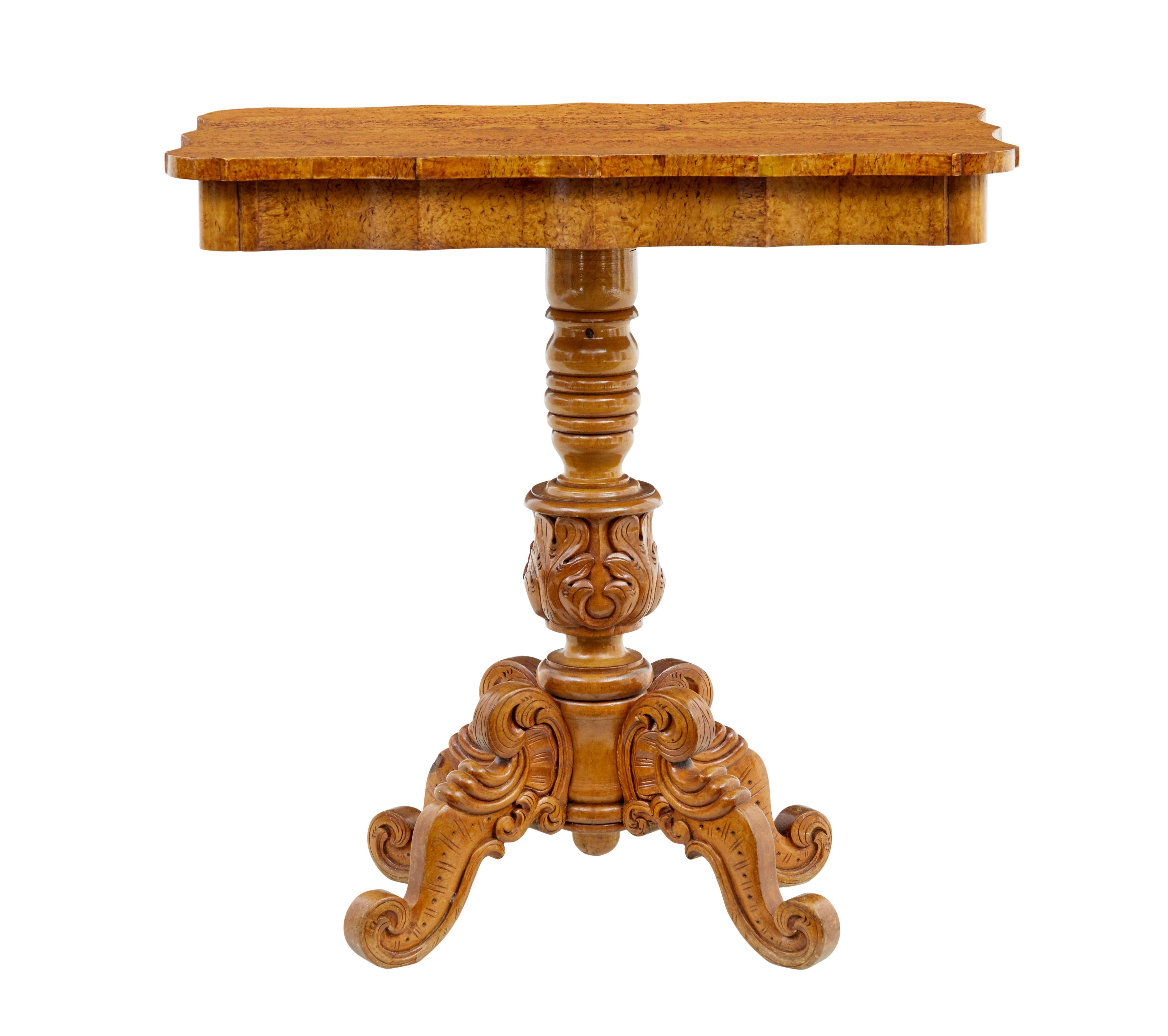 Carved 19th century Swedish burr birch shaped occasional table For Sale