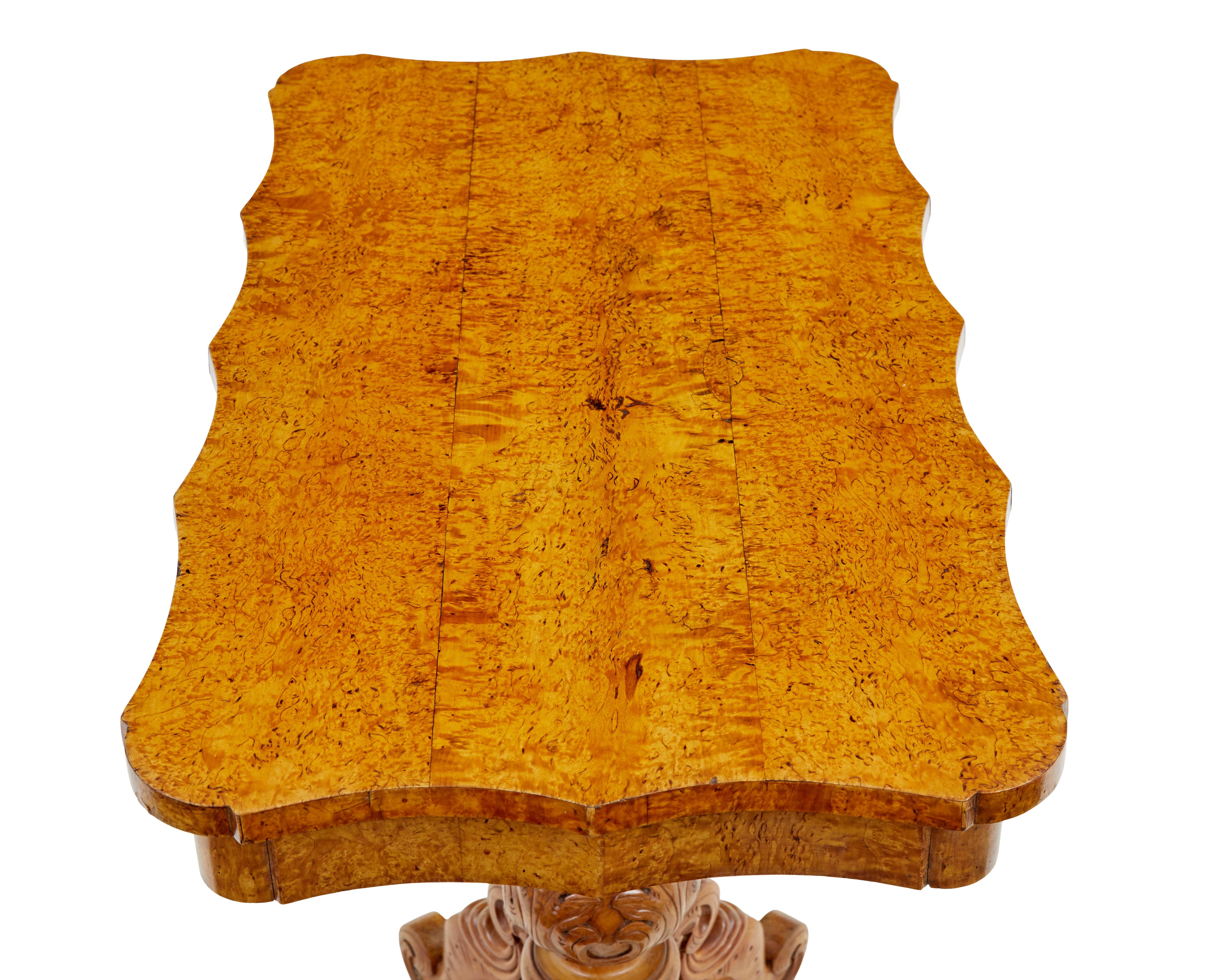 19th Century 19th century Swedish burr birch shaped occasional table For Sale