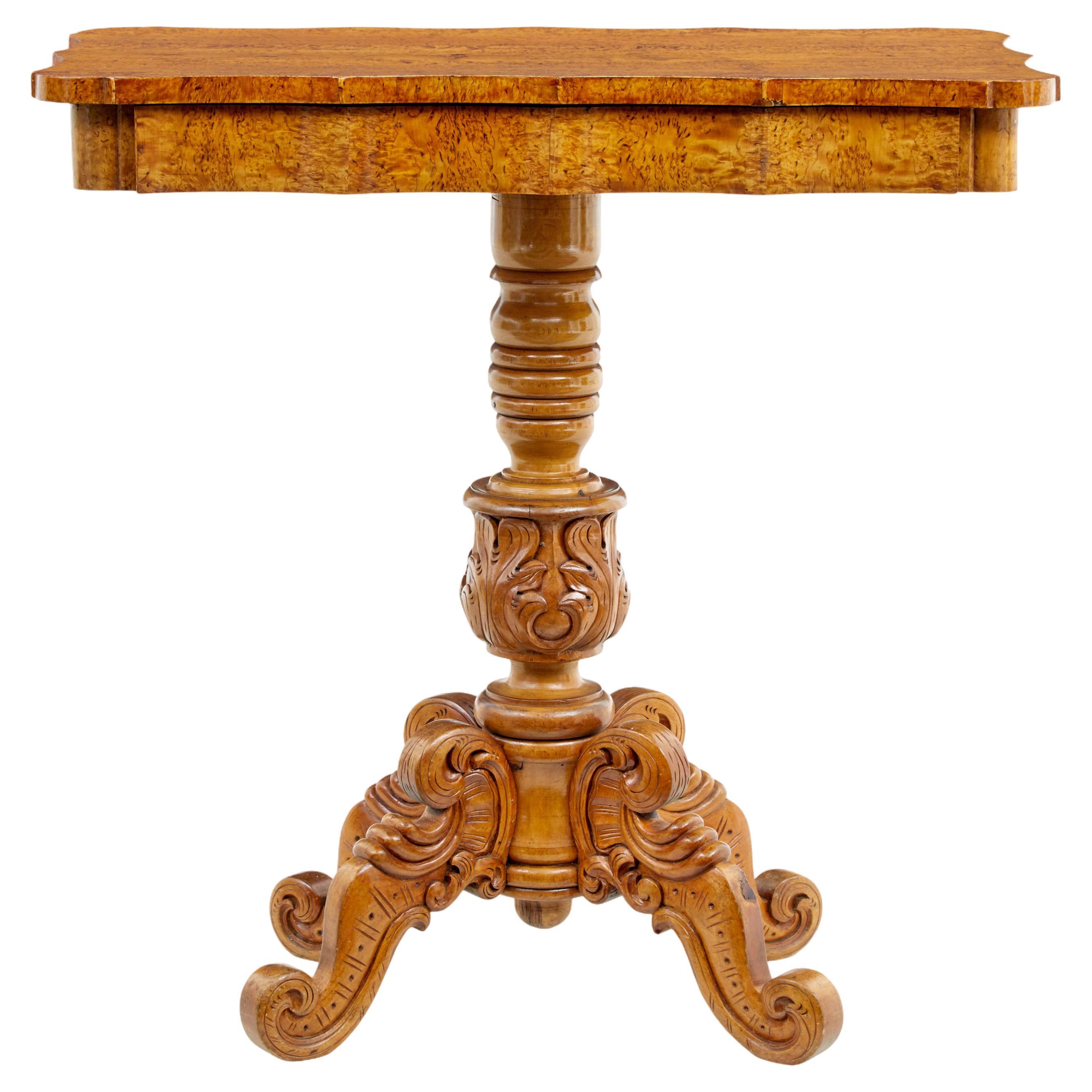 19th century Swedish burr birch shaped occasional table For Sale