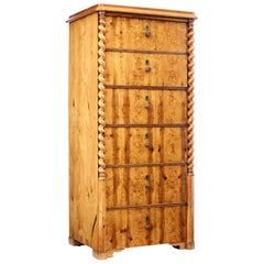 19th Century Swedish Burr Birch Tallboy Chest
