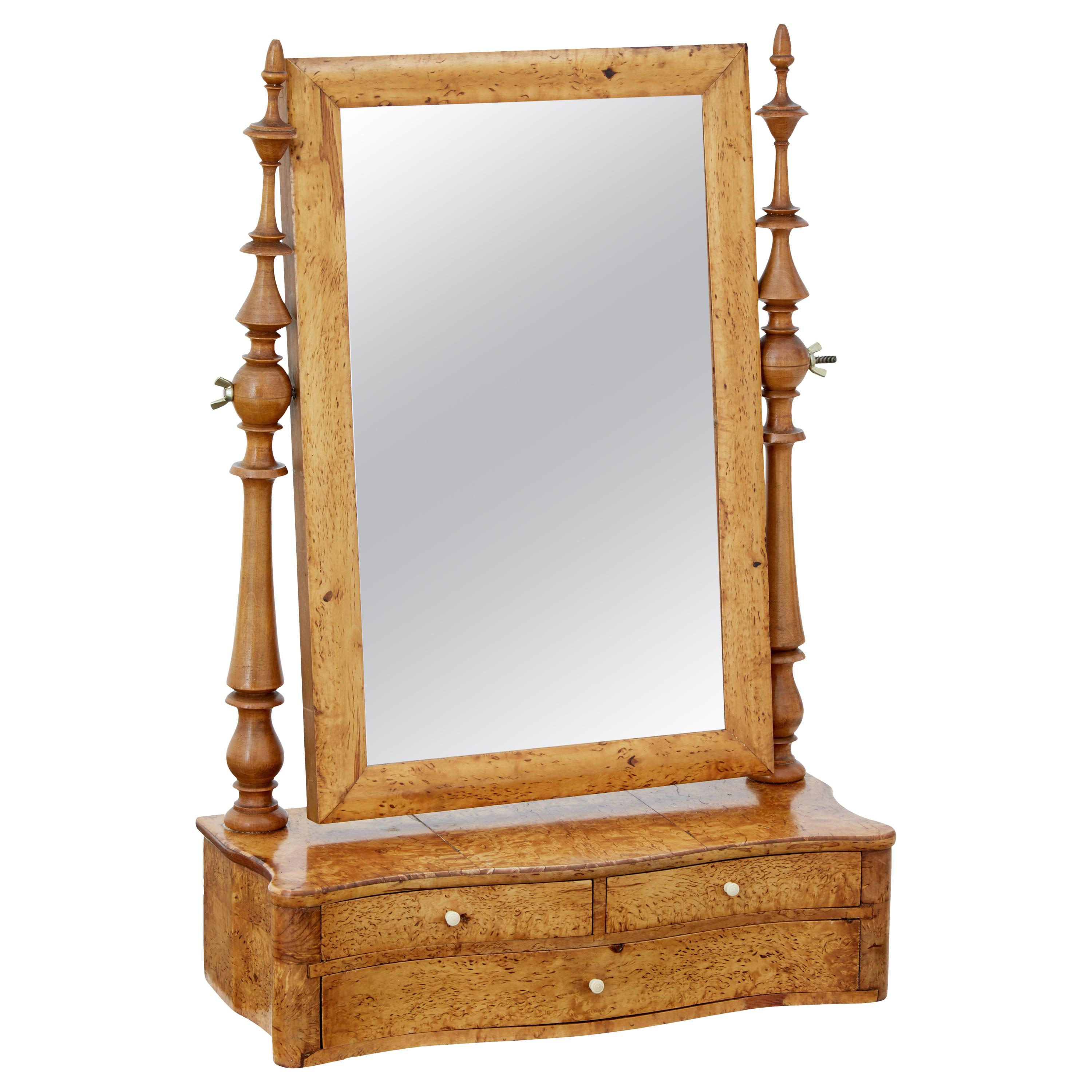19th Century Swedish Burr Birch Vanity Mirror
