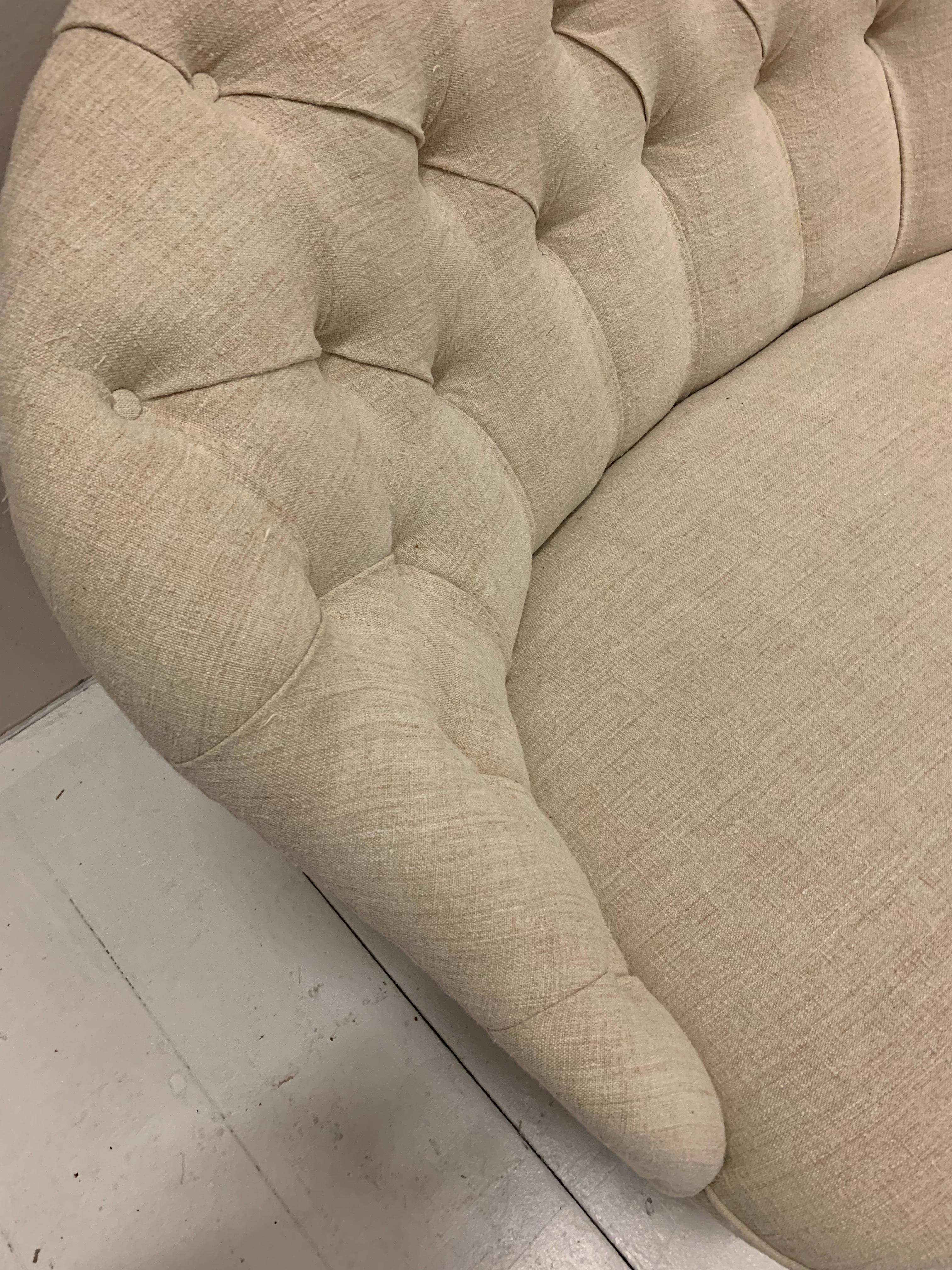 19th Century Swedish Button Back Upholstered in French Linen Two-Seater Sofa 4