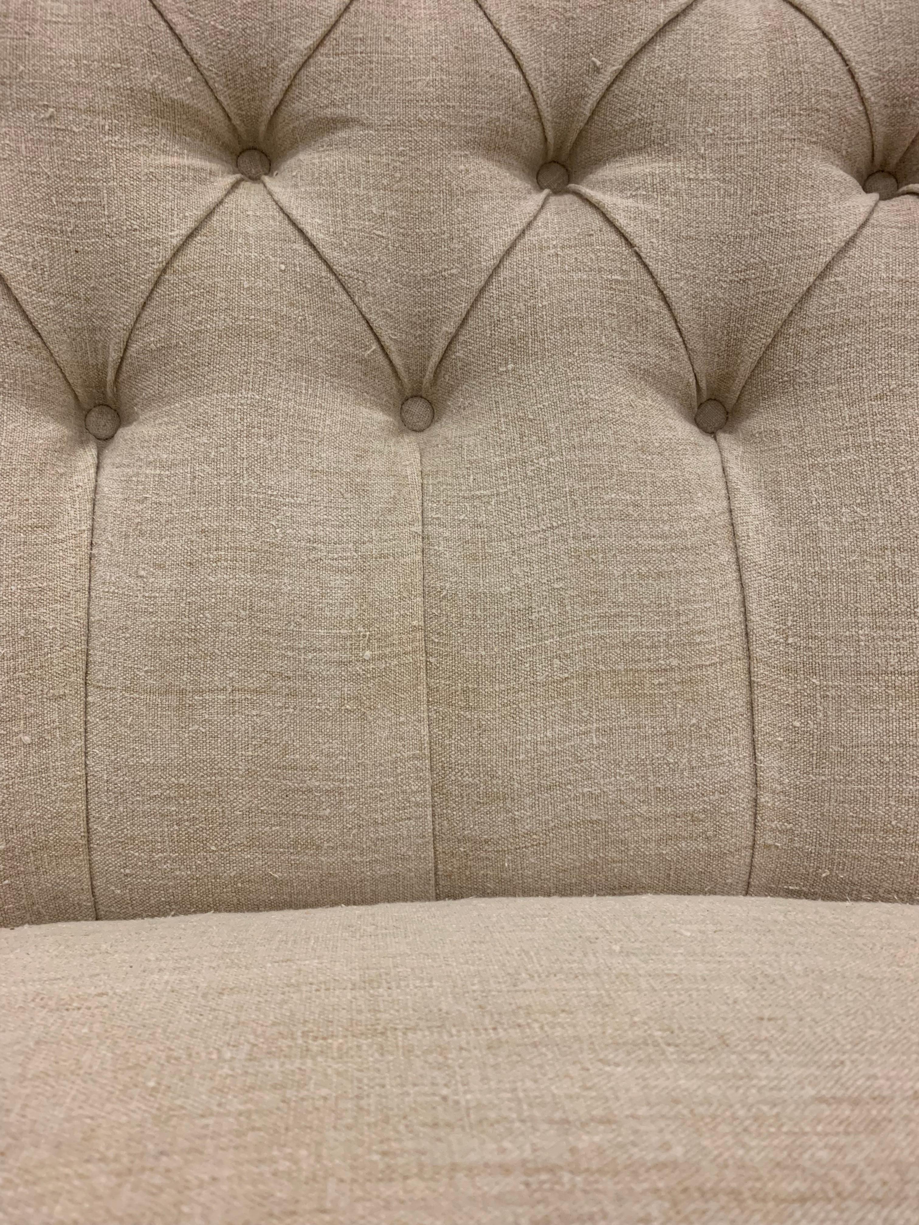 19th Century Swedish Button Back Upholstered in French Linen Two-Seater Sofa 5