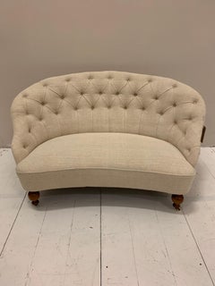 19th Century Swedish Button Back Upholstered in French Linen Two-Seater Sofa