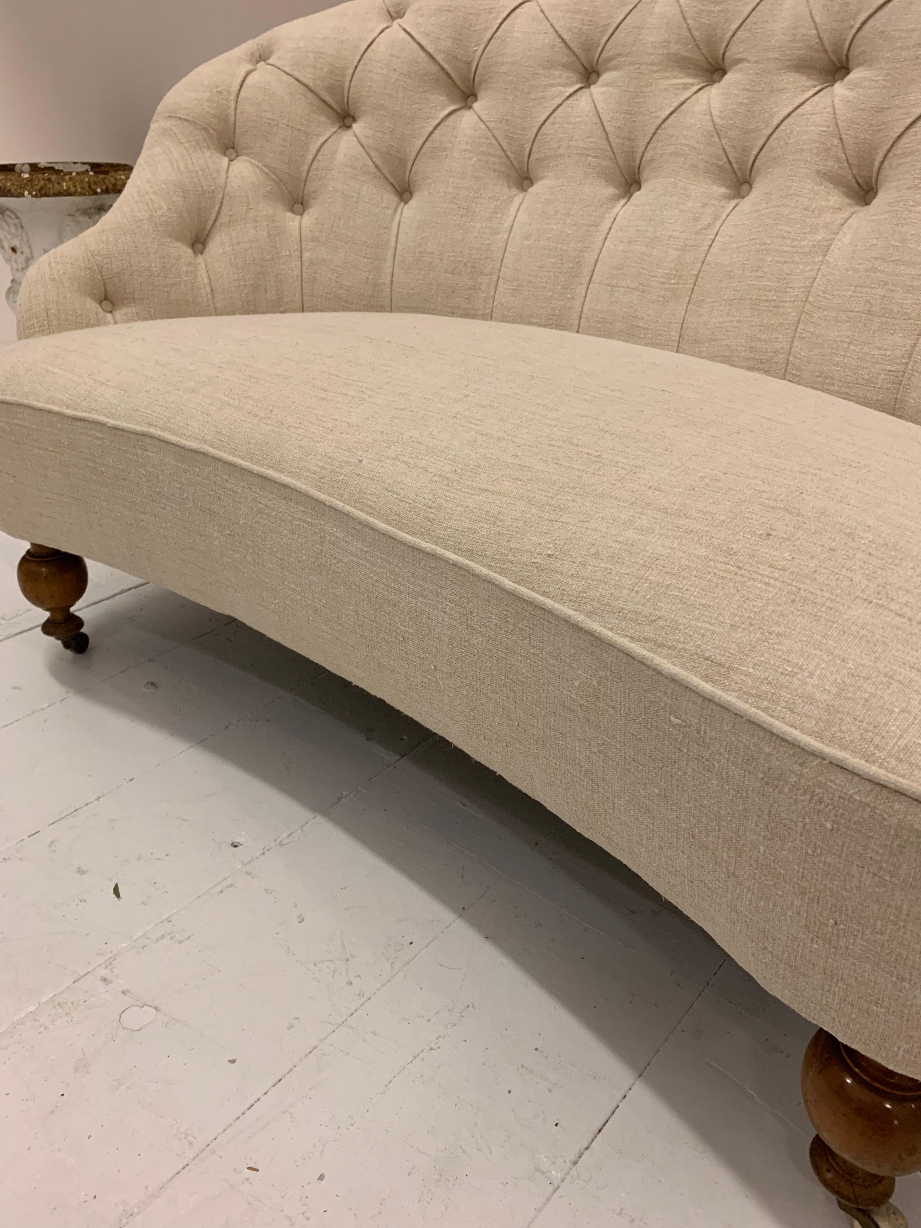 Wood 19th Century Swedish Button Back Upholstered in French Linen Two-Seater Sofa