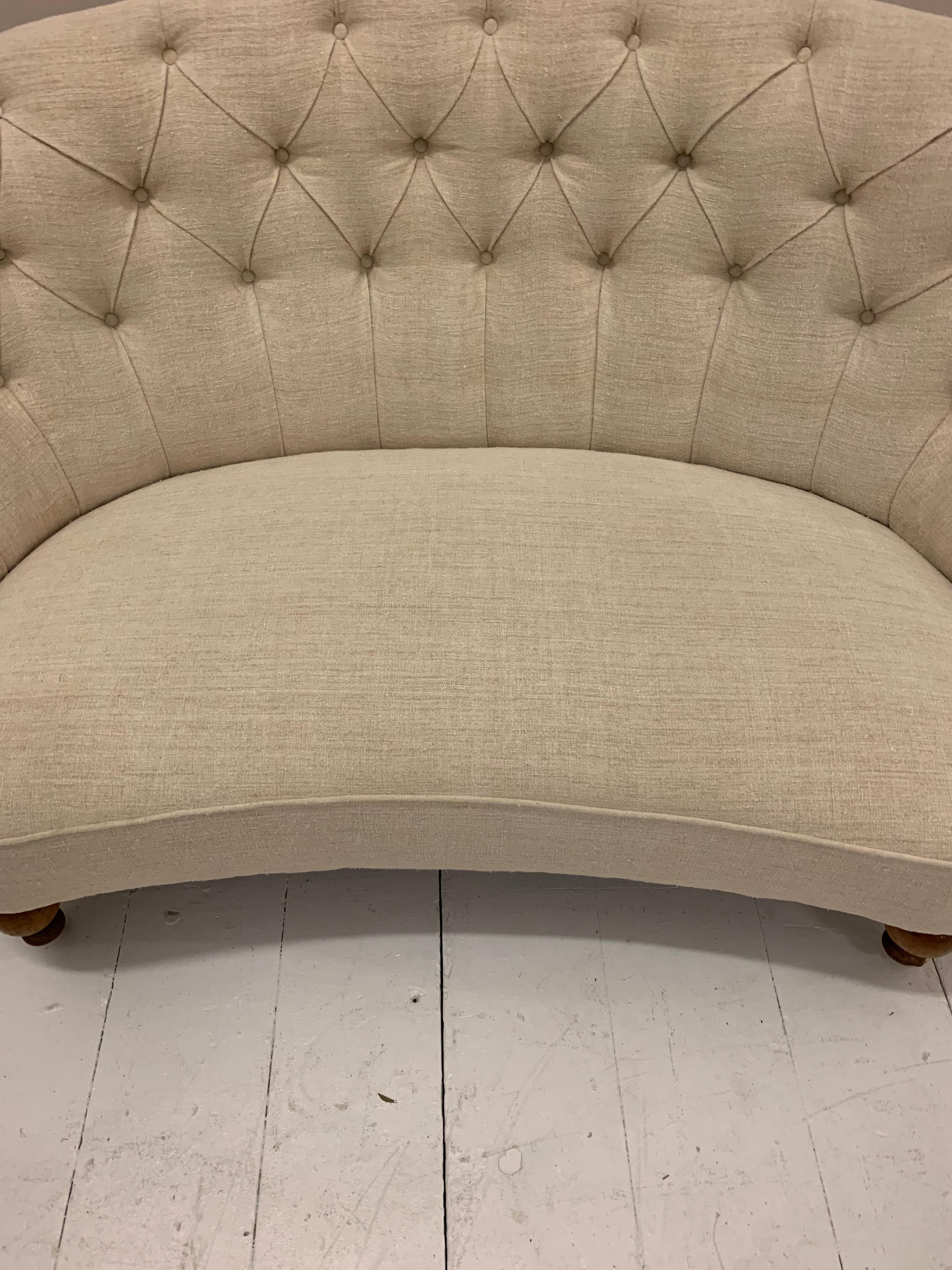 19th Century Swedish Button Back Upholstered in French Linen Two-Seater Sofa 1