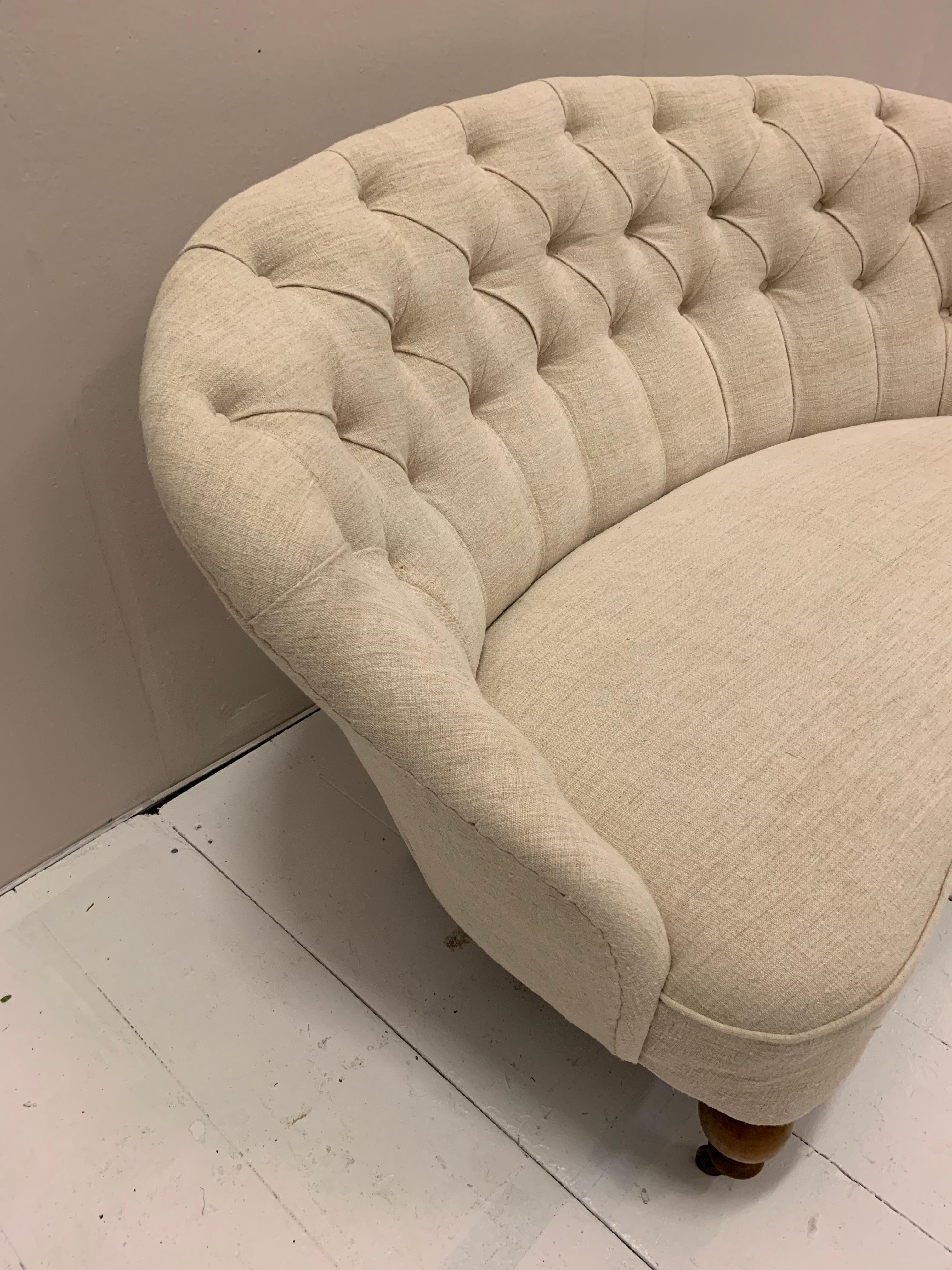 19th Century Swedish Button Back Upholstered in French Linen Two-Seater Sofa 3