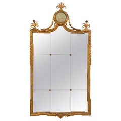 19th Century Swedish Carved and Giltwood Mirror with Divided Glass