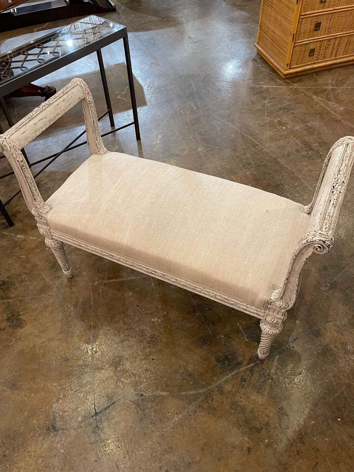 19th Century Swedish Carved and Painted Bench 1