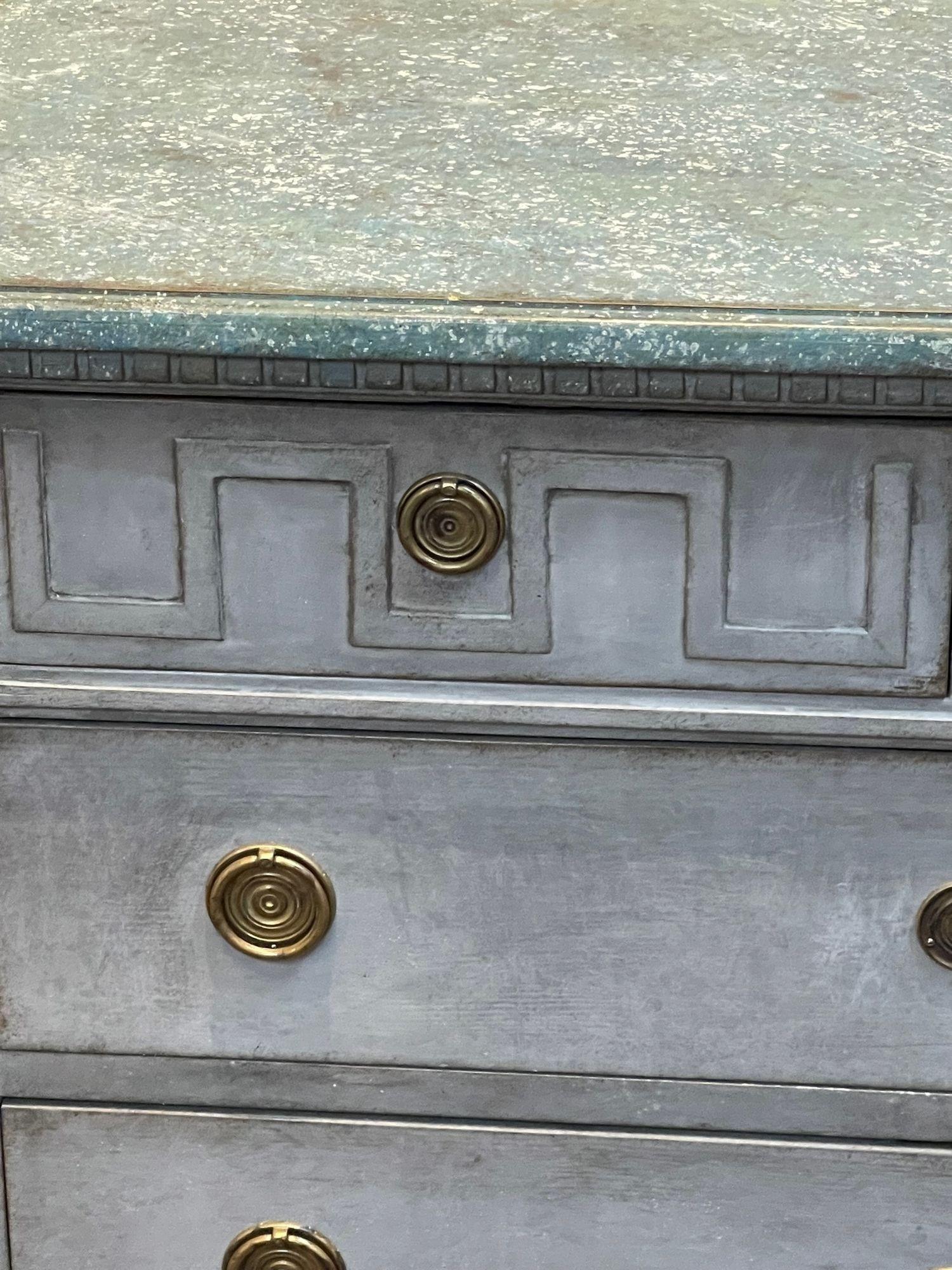 19th Century Swedish Carved and Painted Chest with Greek Key Pattern In Good Condition For Sale In Dallas, TX