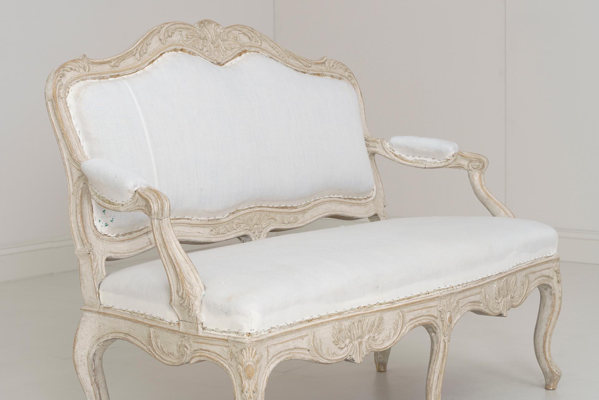 19th Century Swedish Carved and Painted Settee in the Rococo Style 5