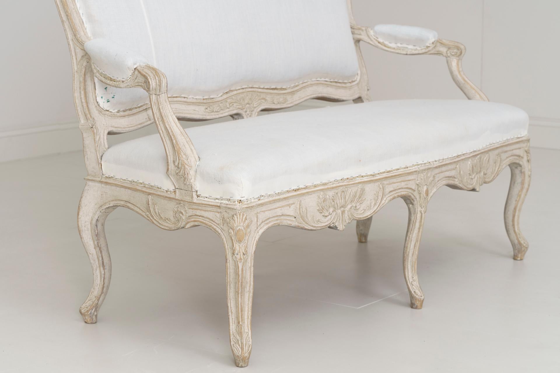 19th Century Swedish Carved and Painted Settee in the Rococo Style 6