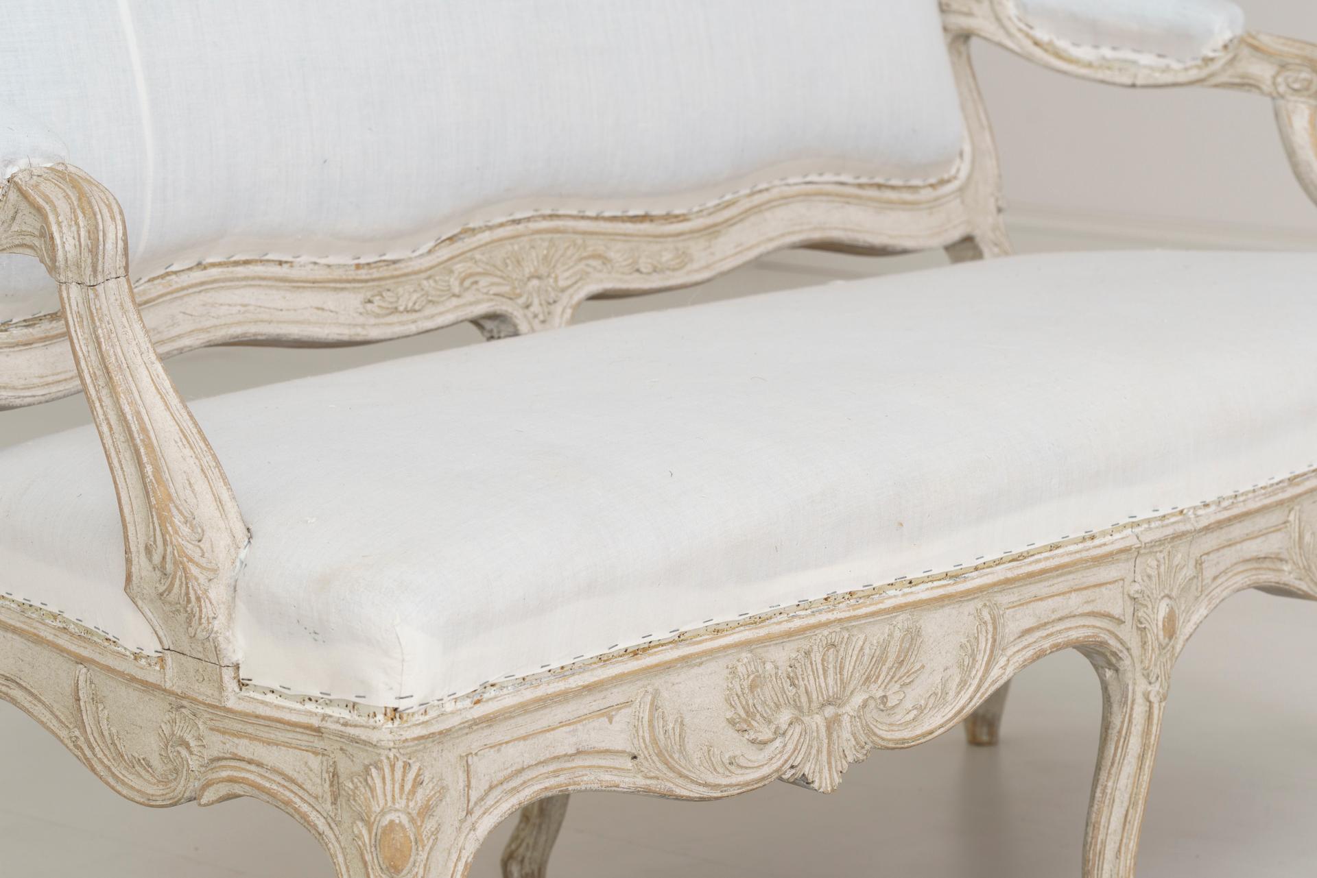 19th Century Swedish Carved and Painted Settee in the Rococo Style 9