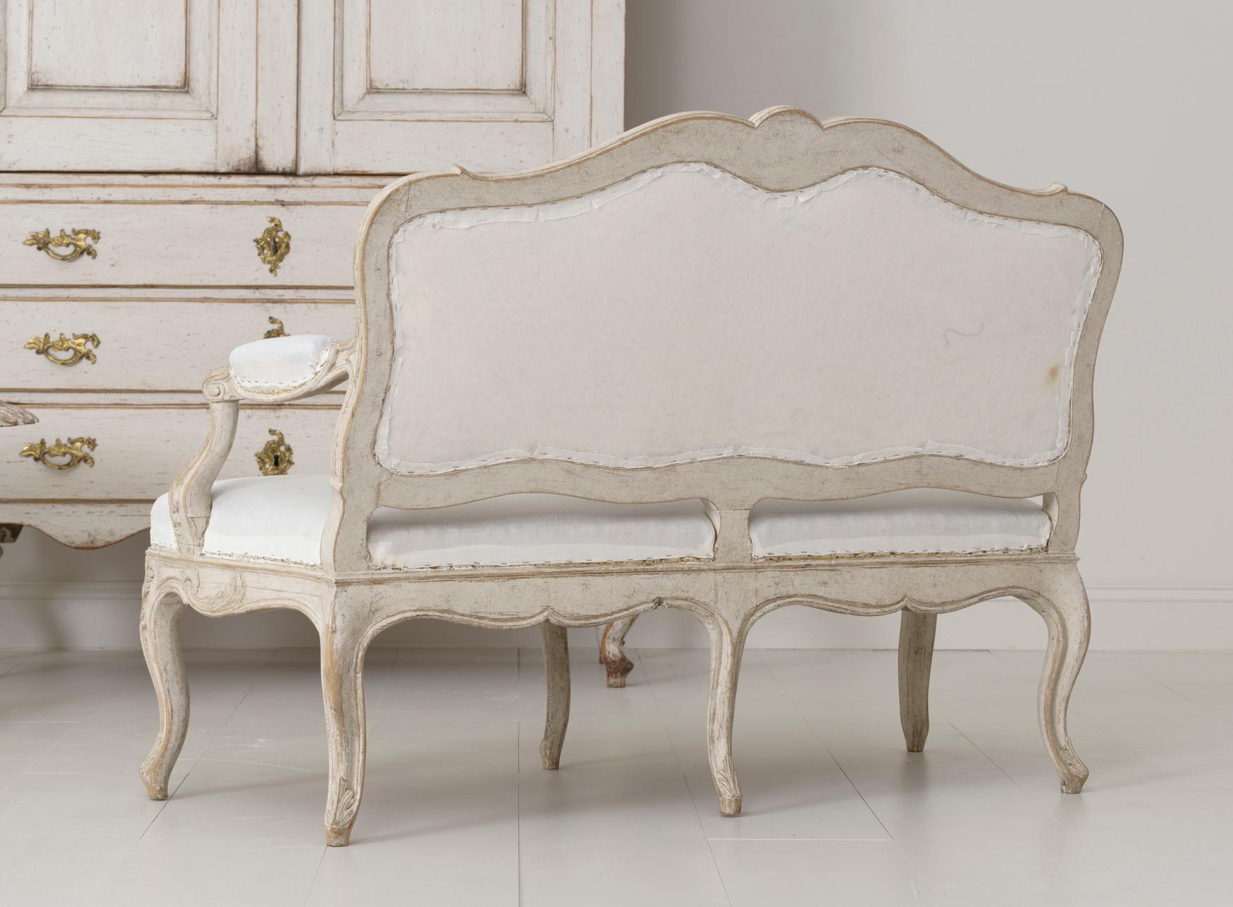 19th Century Swedish Carved and Painted Settee in the Rococo Style 12