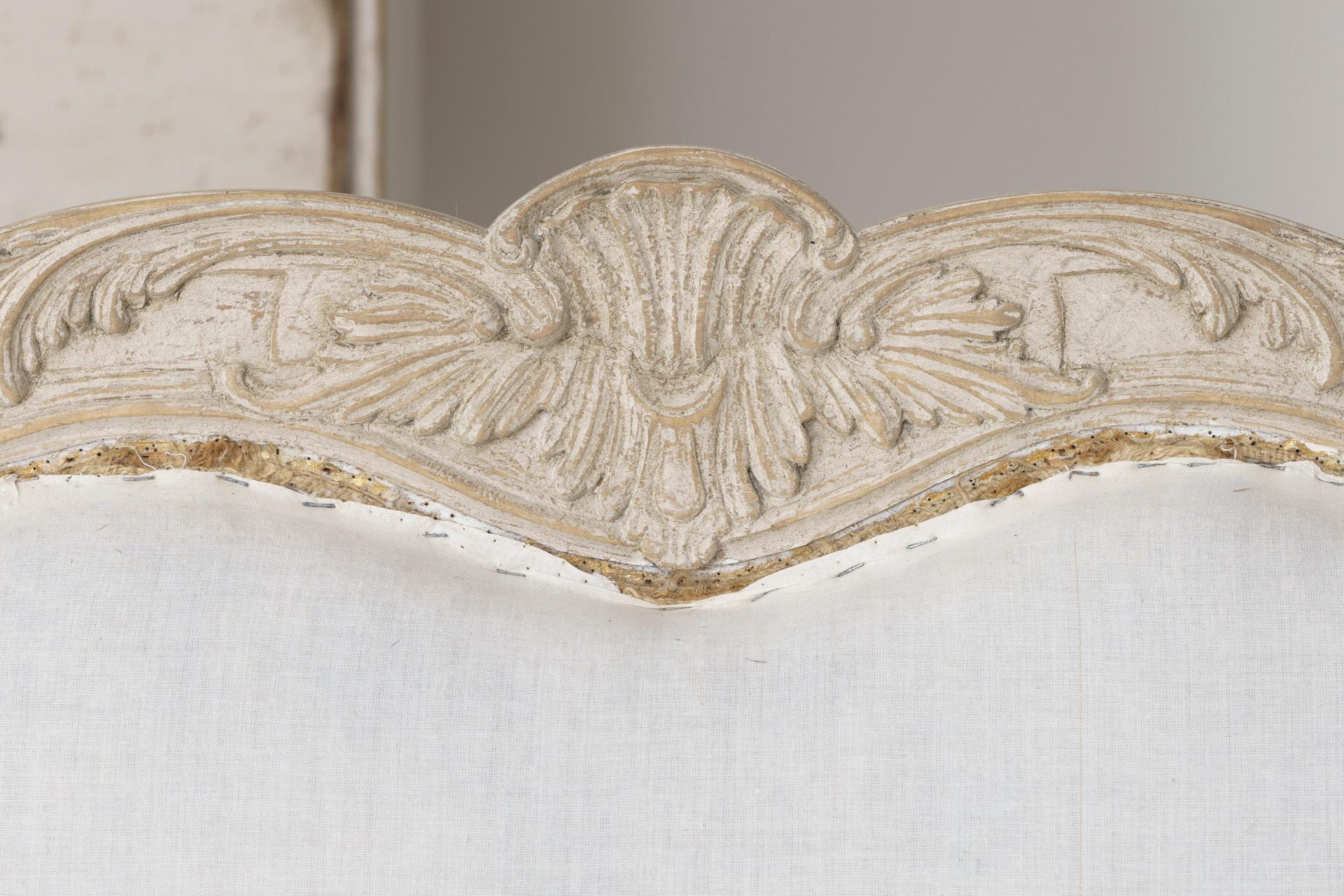 Wood 19th Century Swedish Carved and Painted Settee in the Rococo Style