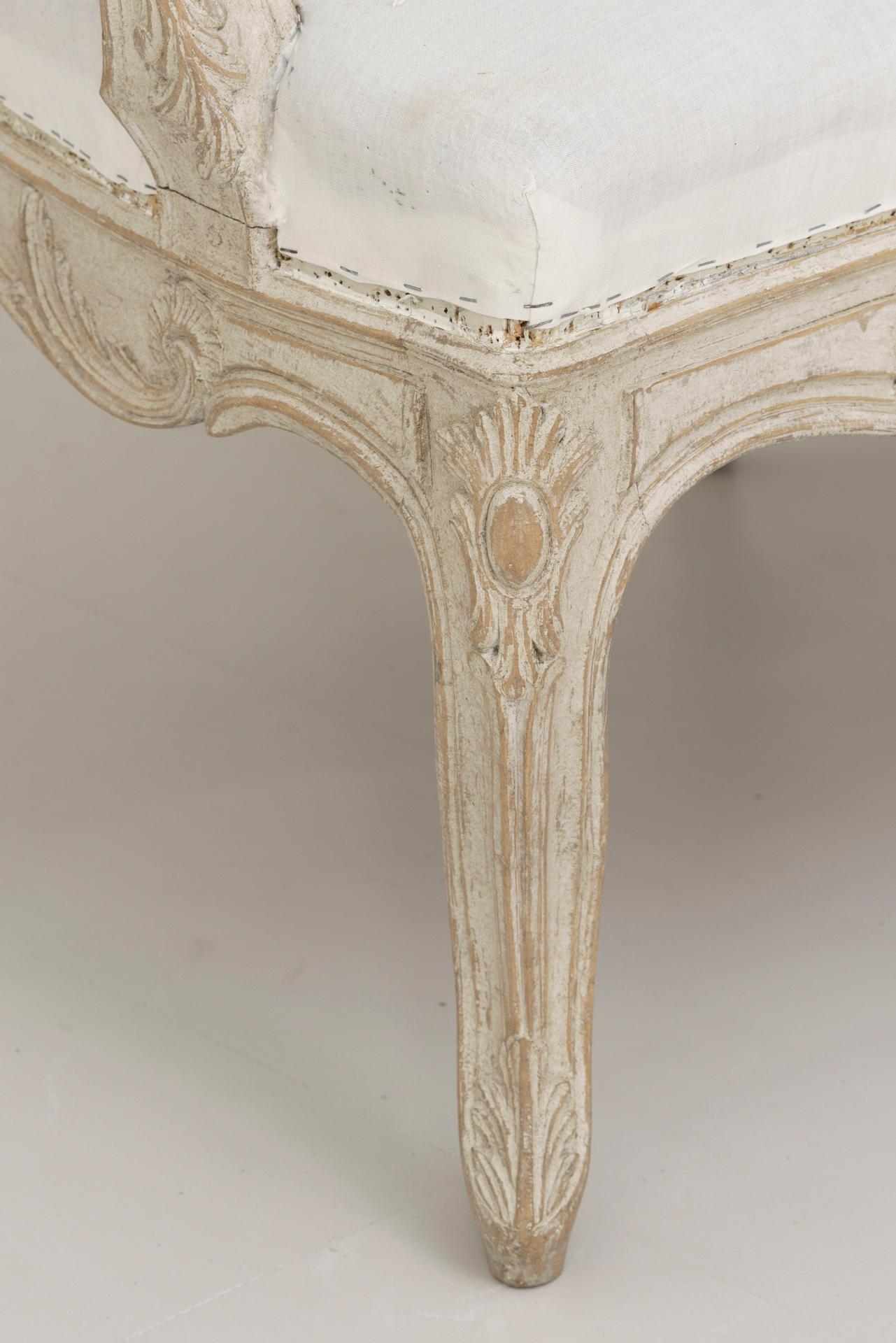 19th Century Swedish Carved and Painted Settee in the Rococo Style 3