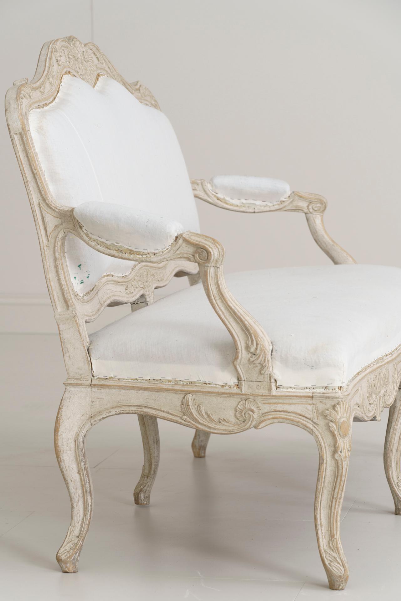19th Century Swedish Carved and Painted Settee in the Rococo Style 4