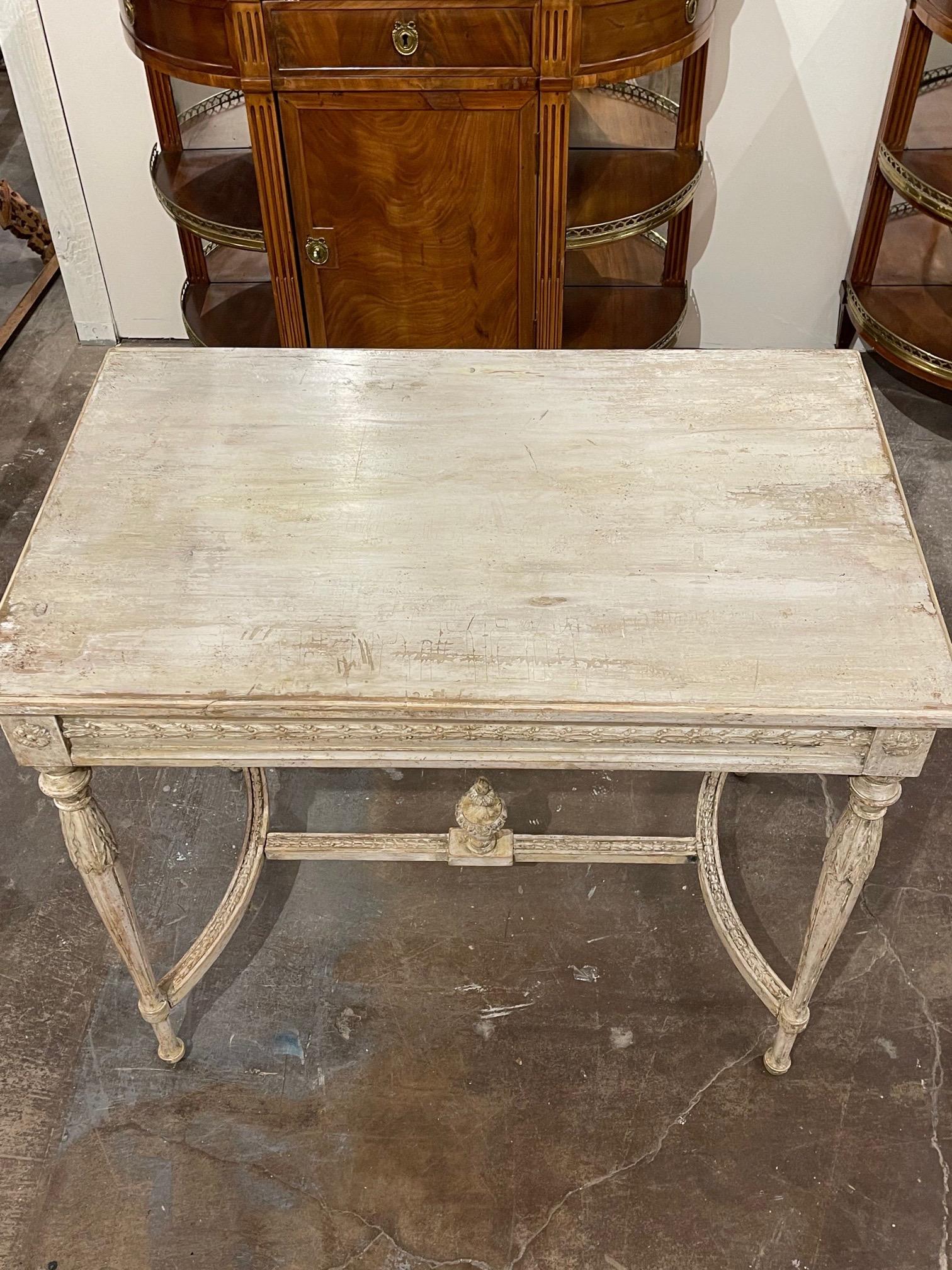 19th Century Swedish Carved and Painted Side Table In Good Condition In Dallas, TX