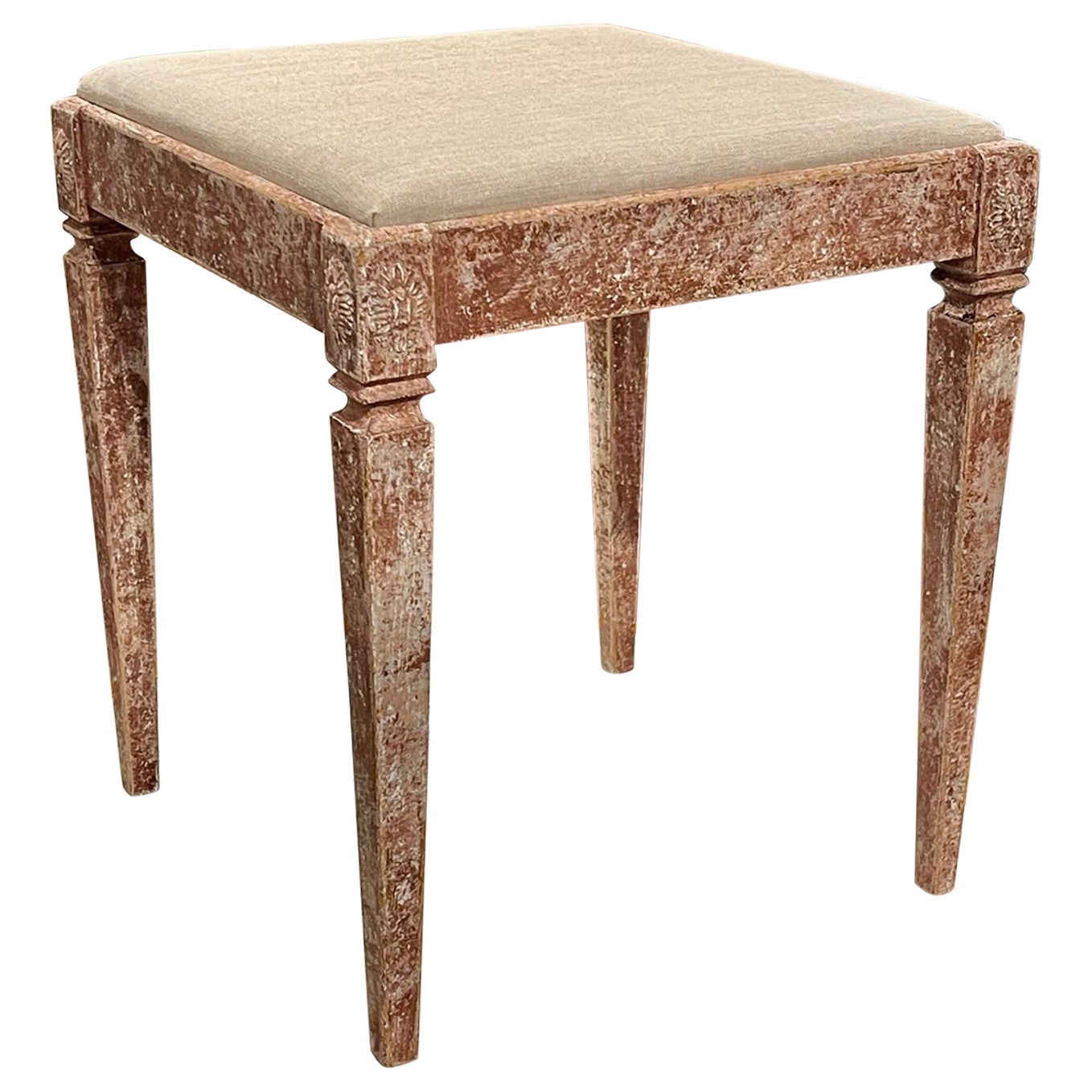 19th Century Swedish Carved and Painted Stool