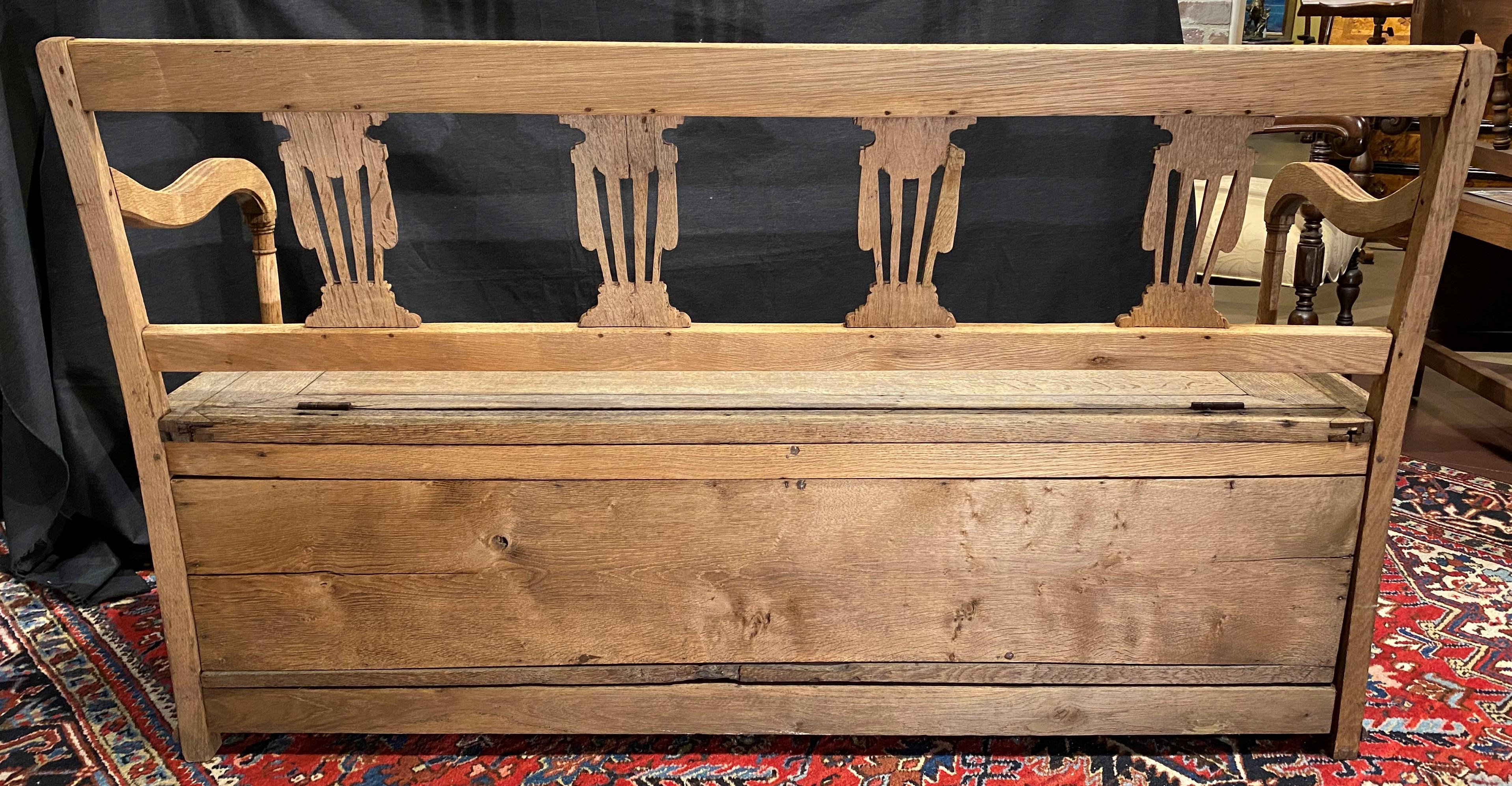 19th Century Swedish Carved Bench or Settee with Lift Top For Sale 9