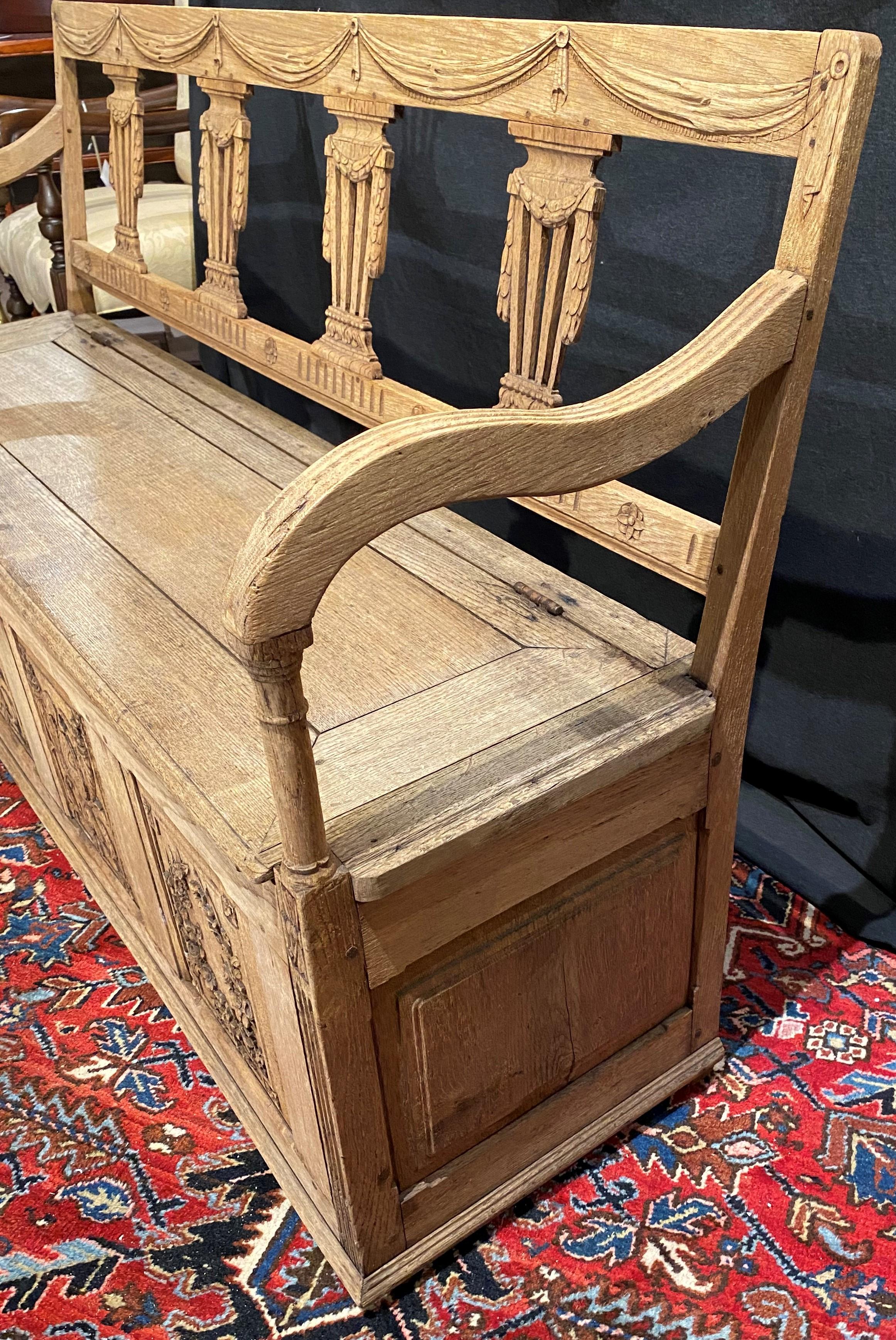 19th Century Swedish Carved Bench or Settee with Lift Top For Sale 2