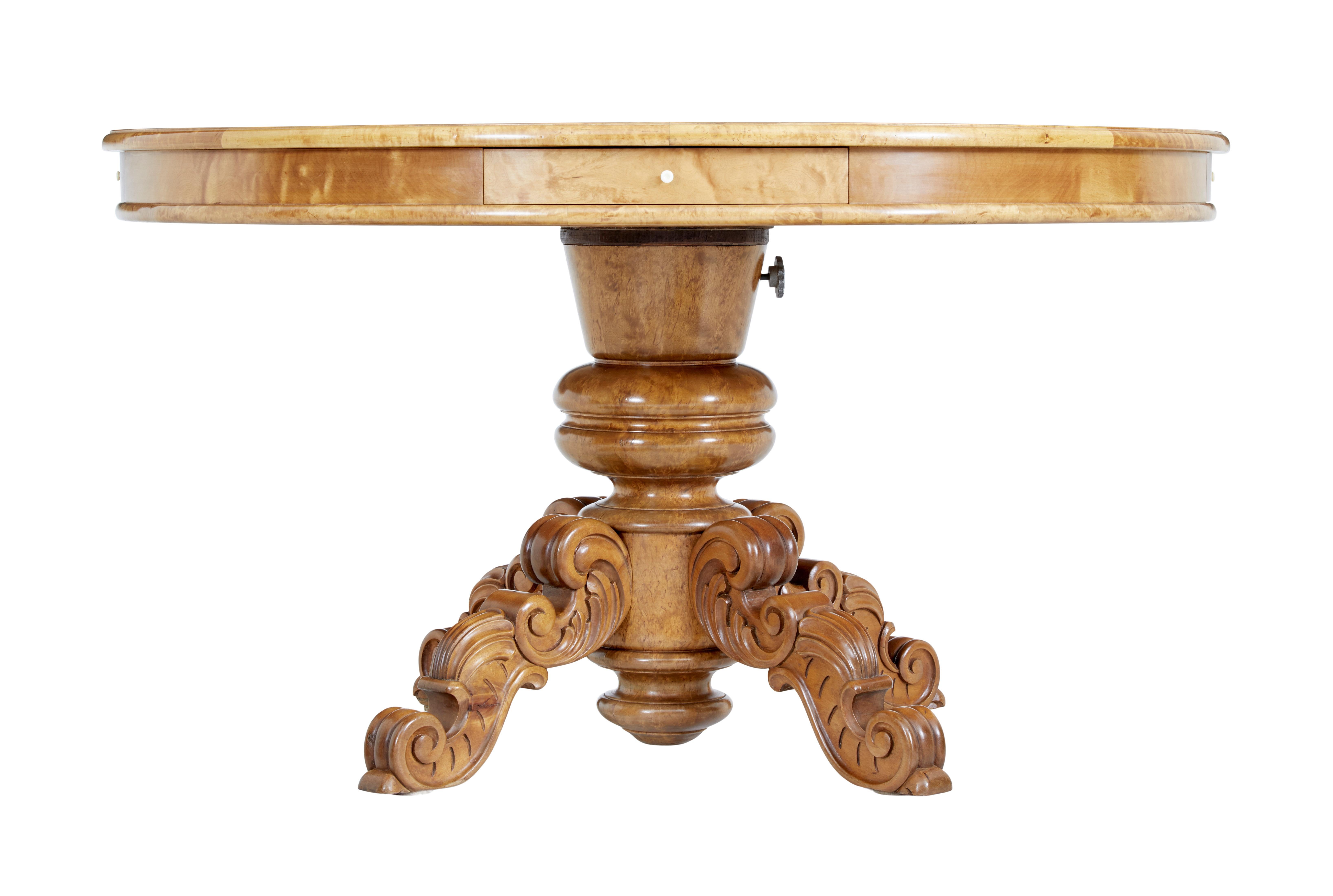 Baroque Revival 19th Century Swedish Carved Birch Adjustable Dining Table