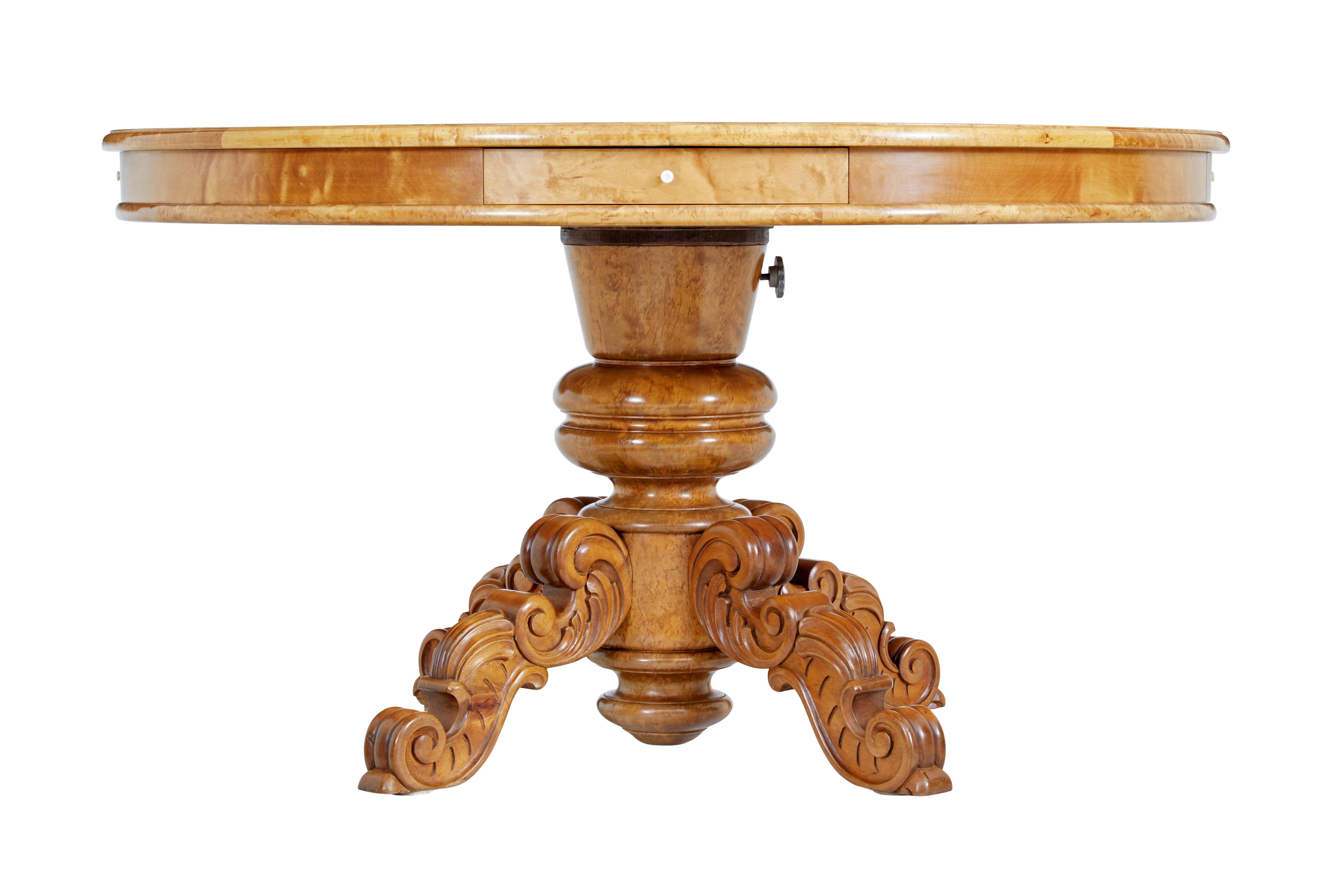 Victorian 19th century Swedish carved birch adjustable dining table