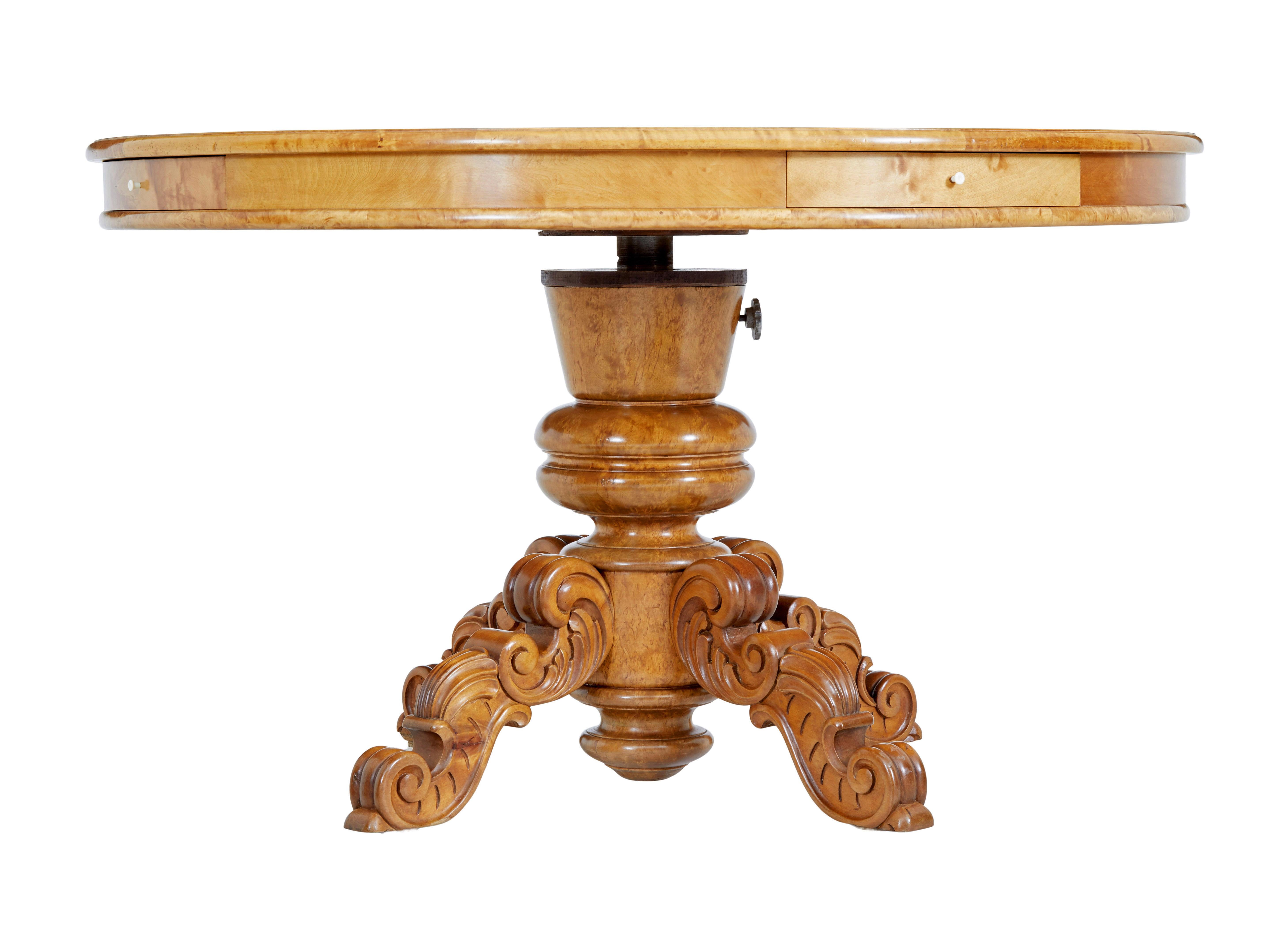 Carved 19th century Swedish carved birch adjustable dining table