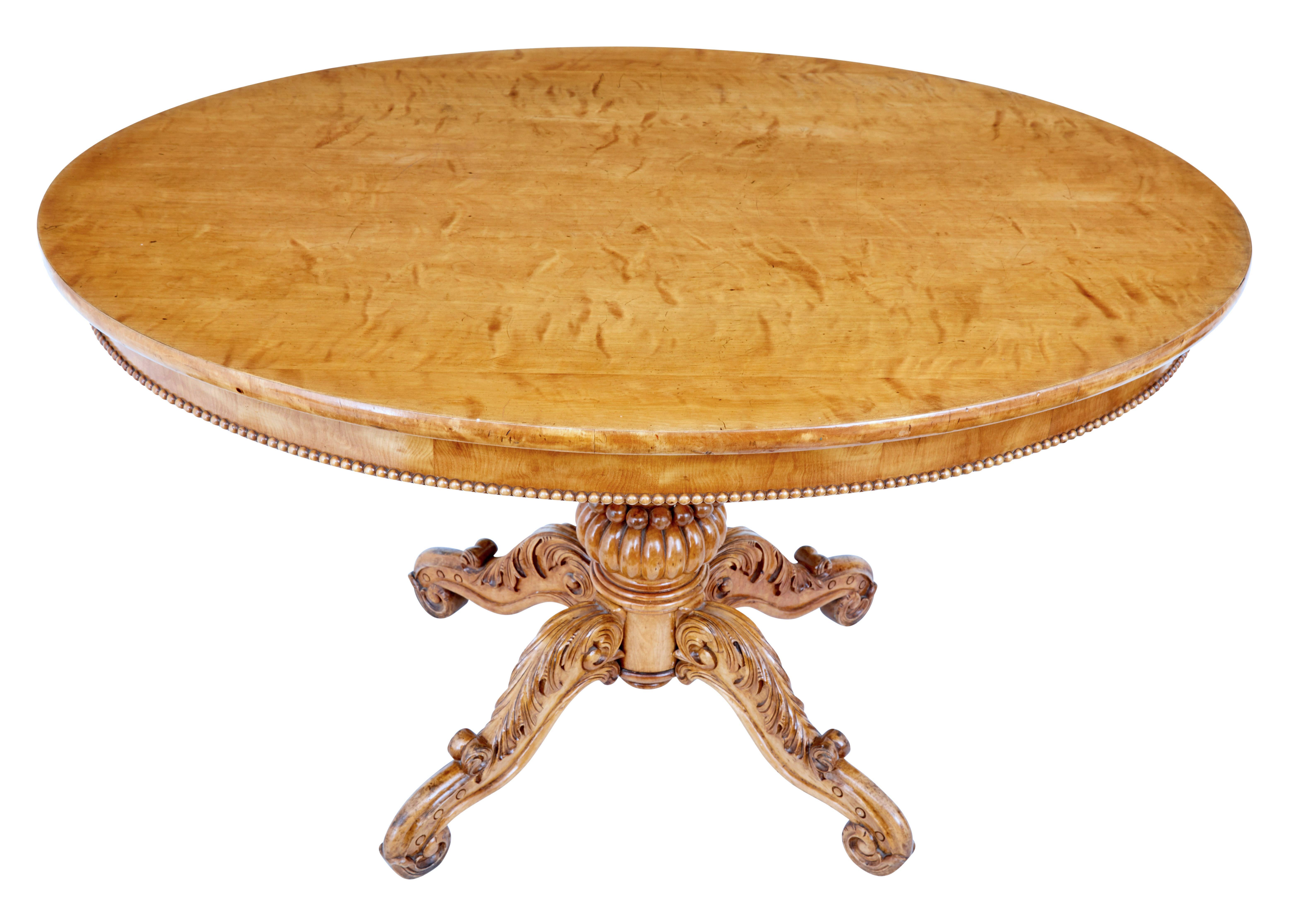 19th Century Swedish Carved Birch Oval Center Table In Good Condition In Debenham, Suffolk