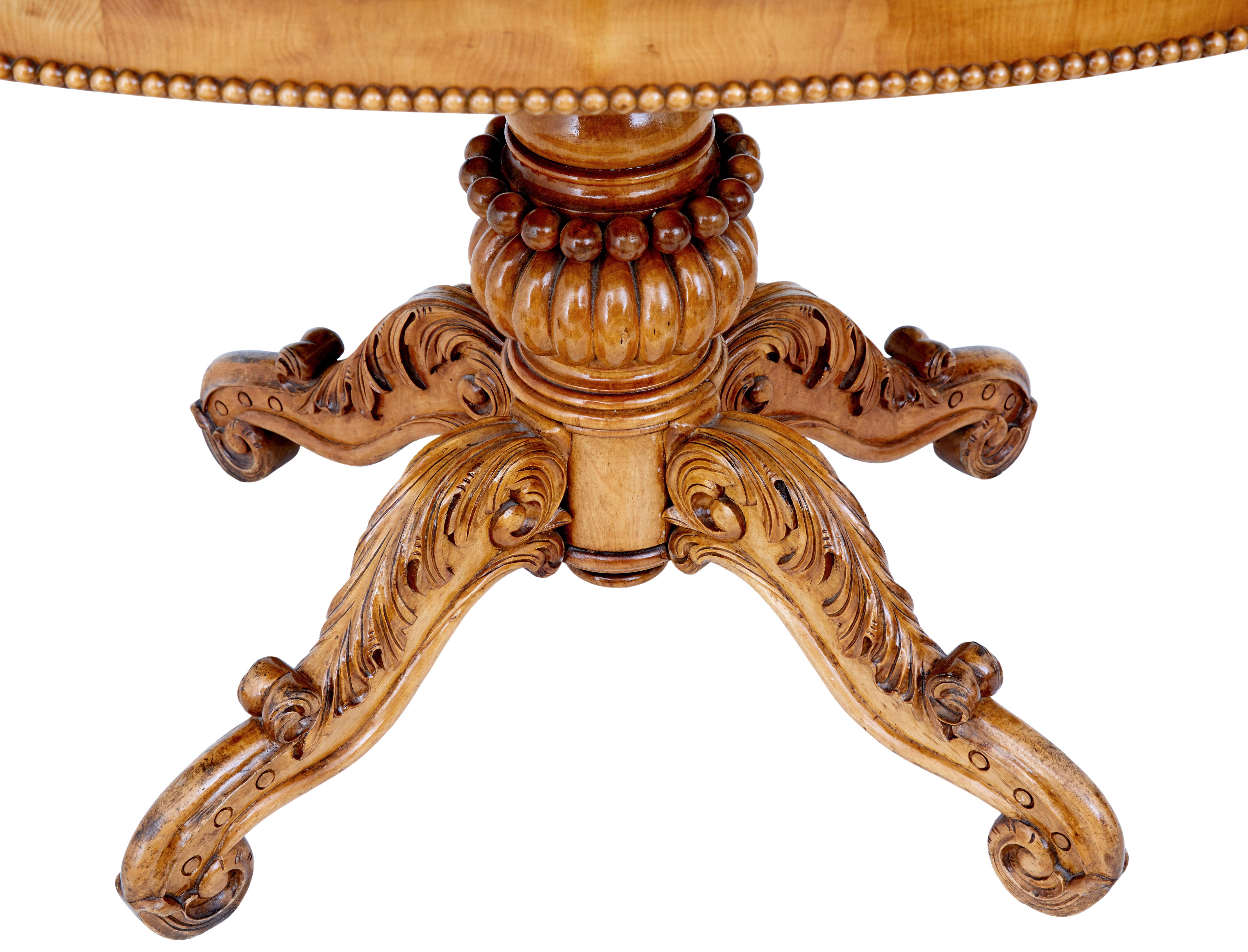 19th Century Swedish Carved Birch Oval Centre Table 1