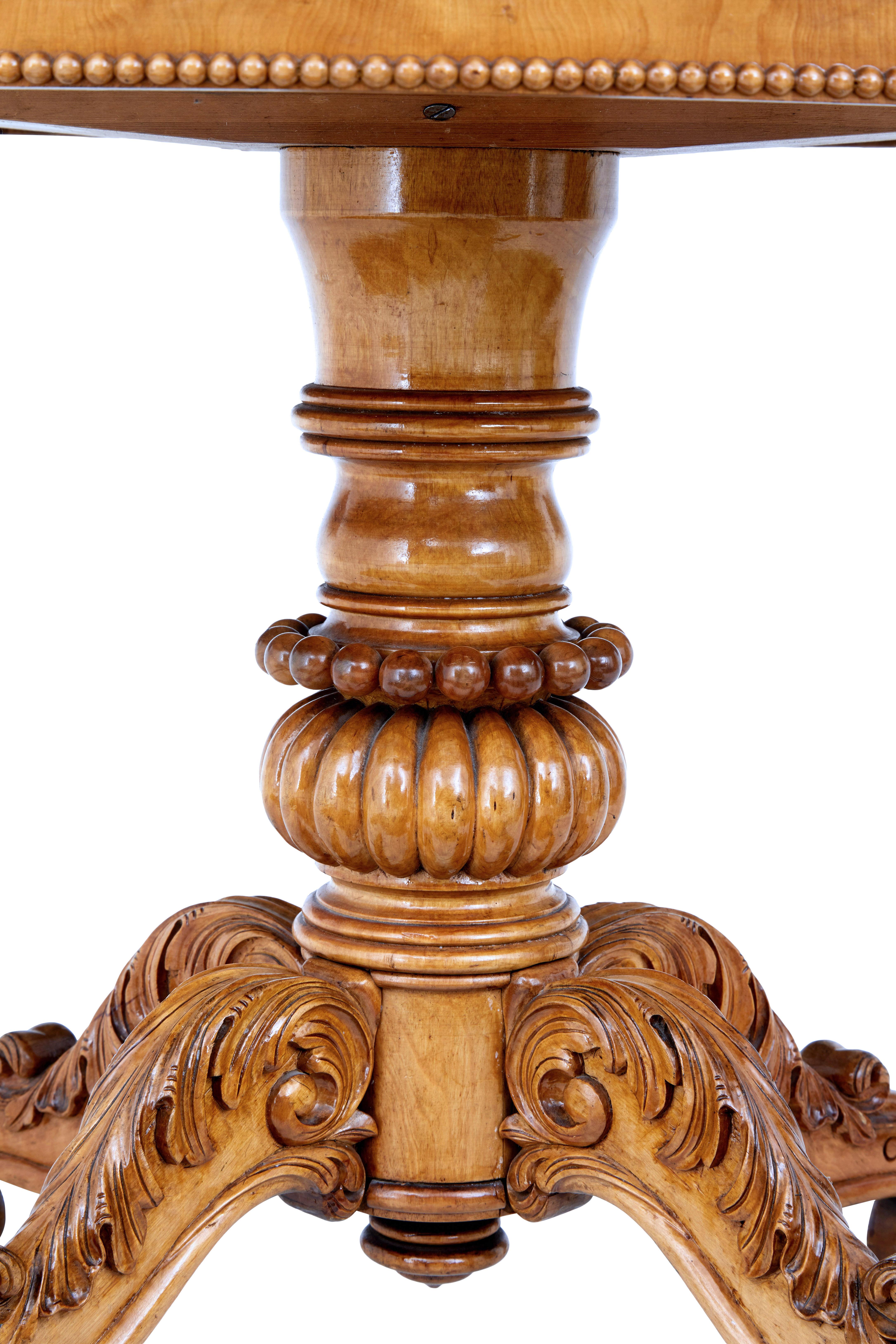 19th Century Swedish Carved Birch Oval Center Table 2