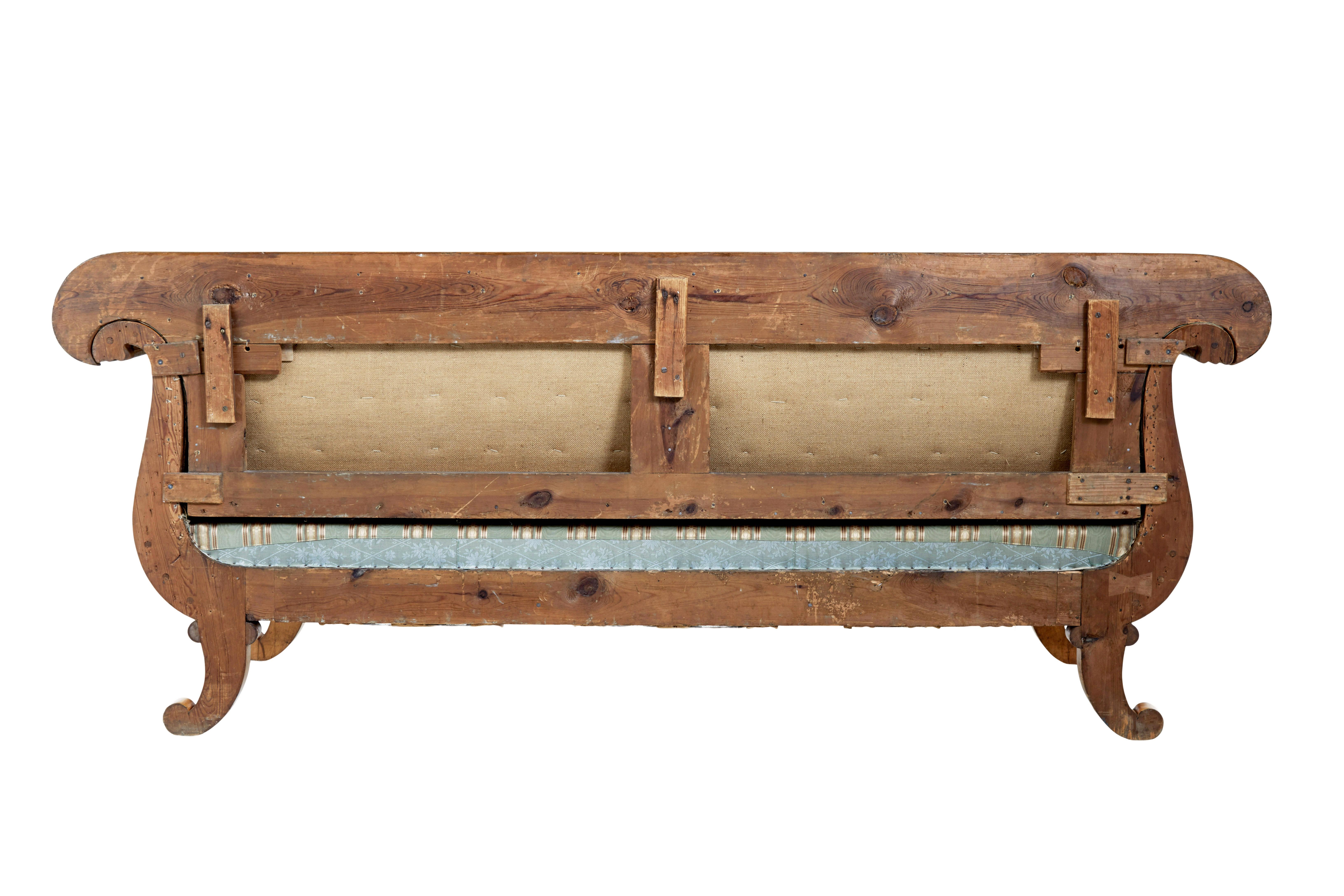 Carved 19th century Swedish carved birch sofa For Sale