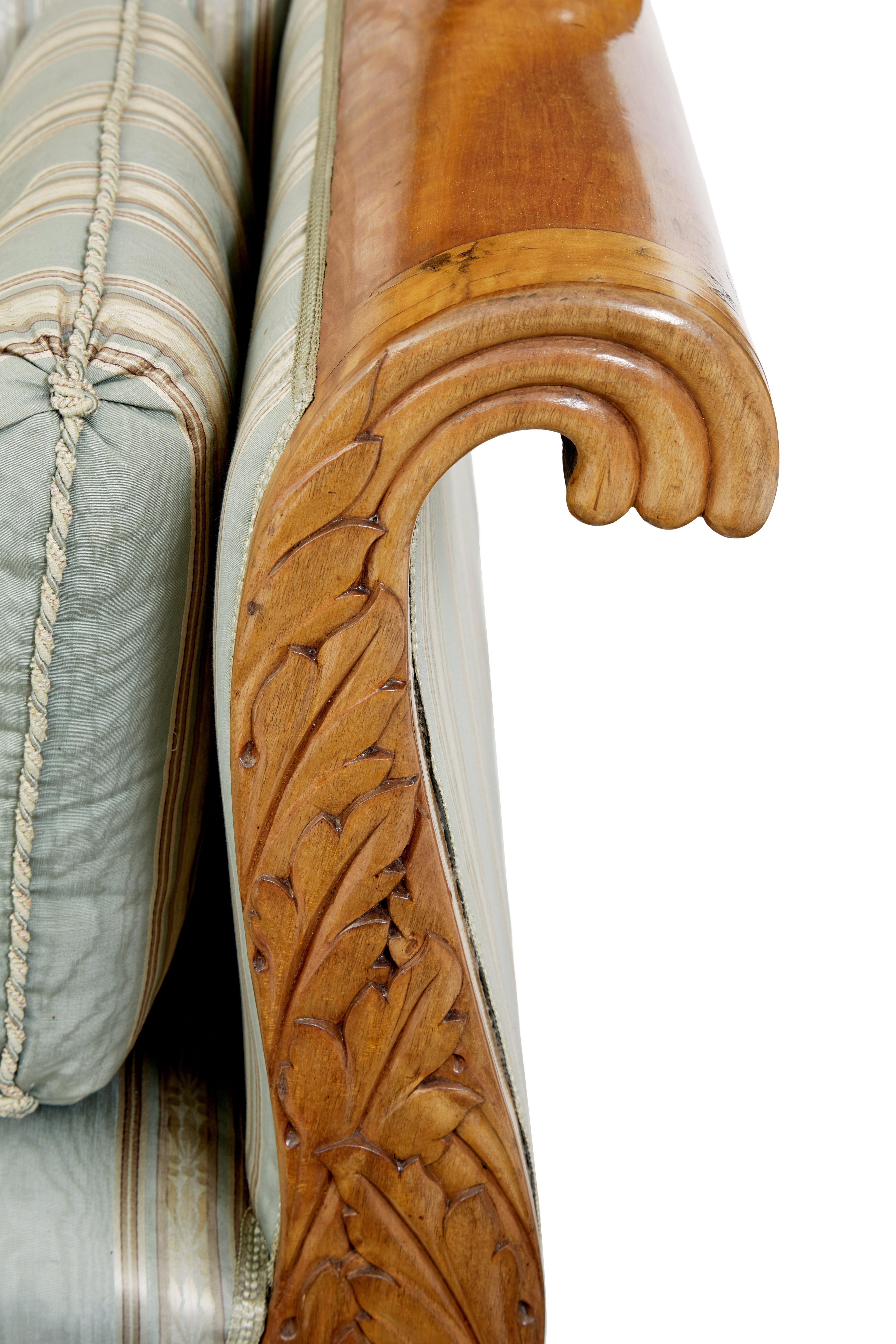 19th Century 19th century Swedish carved birch sofa For Sale