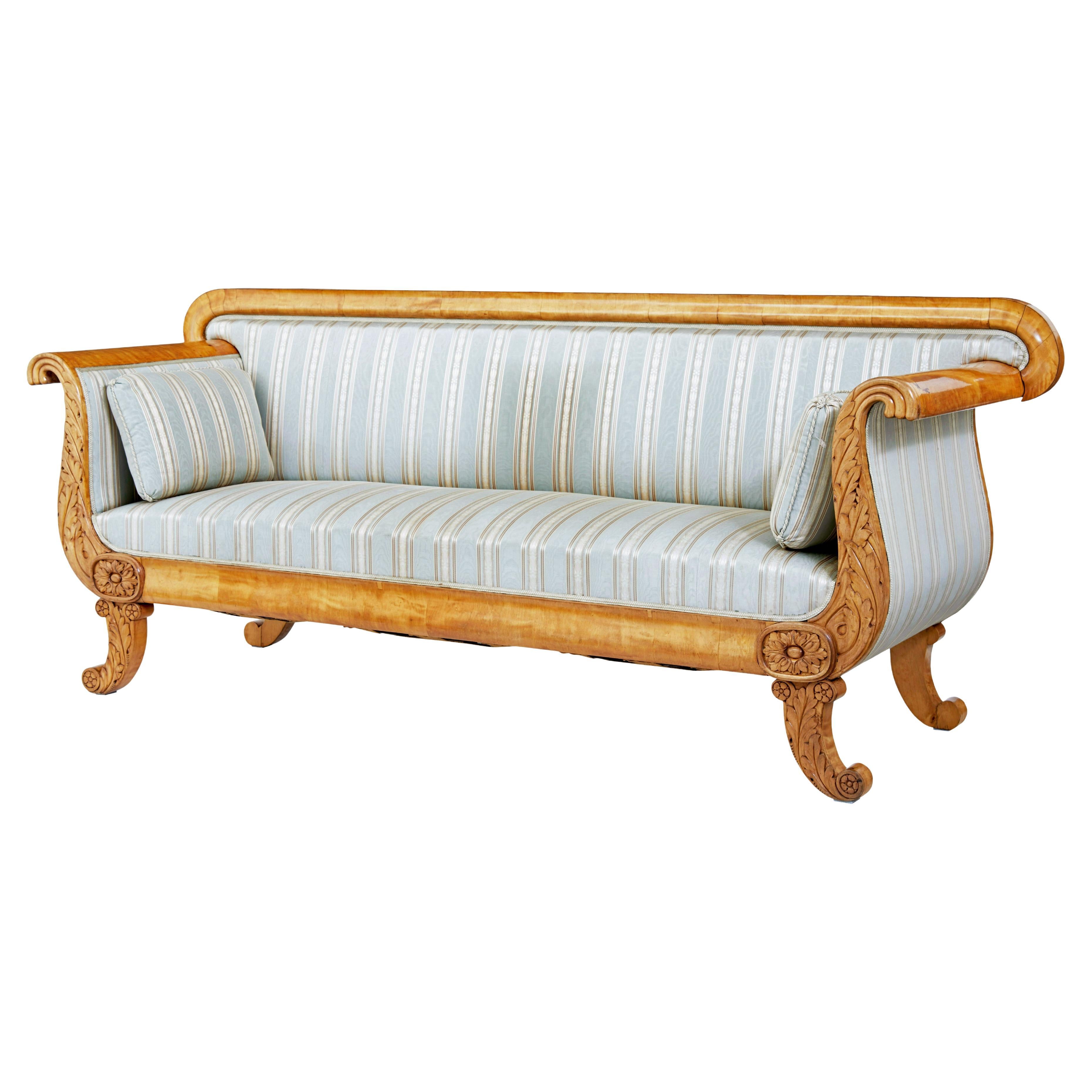 19th century Swedish carved birch sofa For Sale